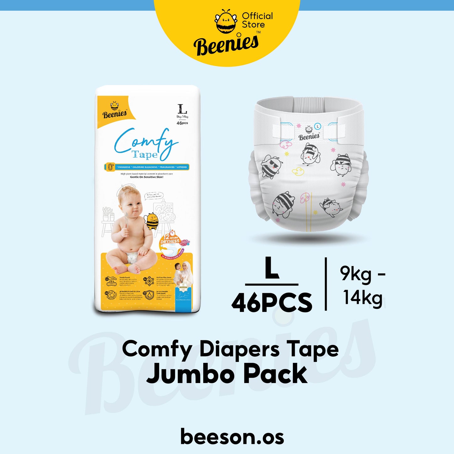 Beenies Diapers Baby Comfy Tape Jumbo Pack