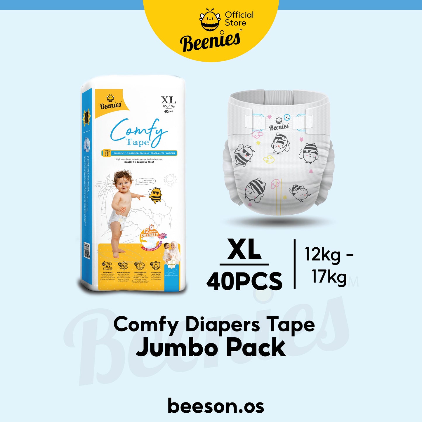 Beenies Diapers Baby Comfy Tape Jumbo Pack