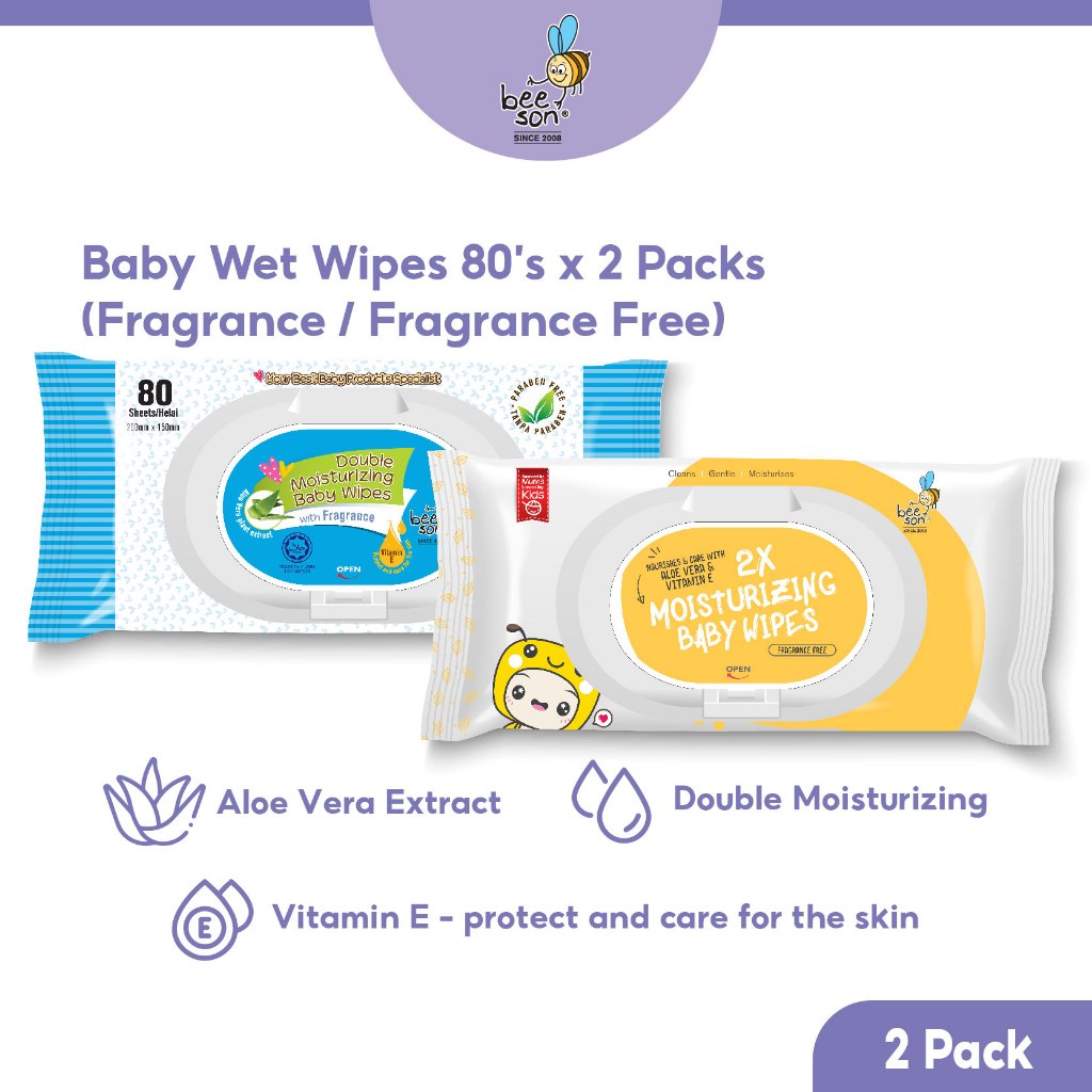 Beeson Baby Wet Wipes Powder Scented / Fragrance Free (80’s x 2) 10830 10834