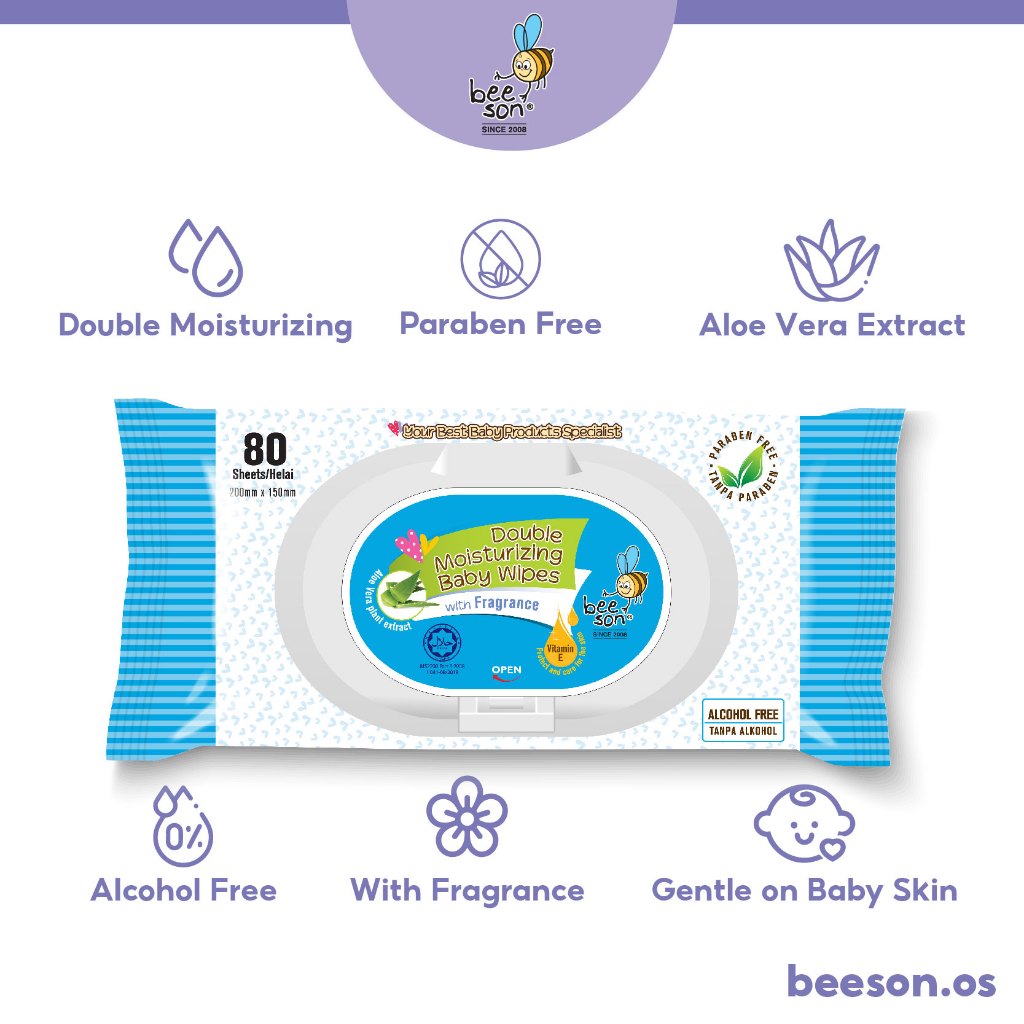 Beeson Baby Wet Wipes Powder Scented / Fragrance Free (80’s x 2) 10830 10834