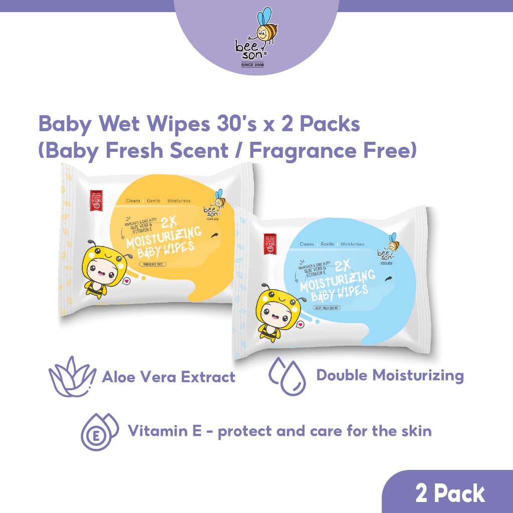 Beeson Baby Wet Wipes Fresh Scented / Fragrance Free (30’s x 2) 10832 10833