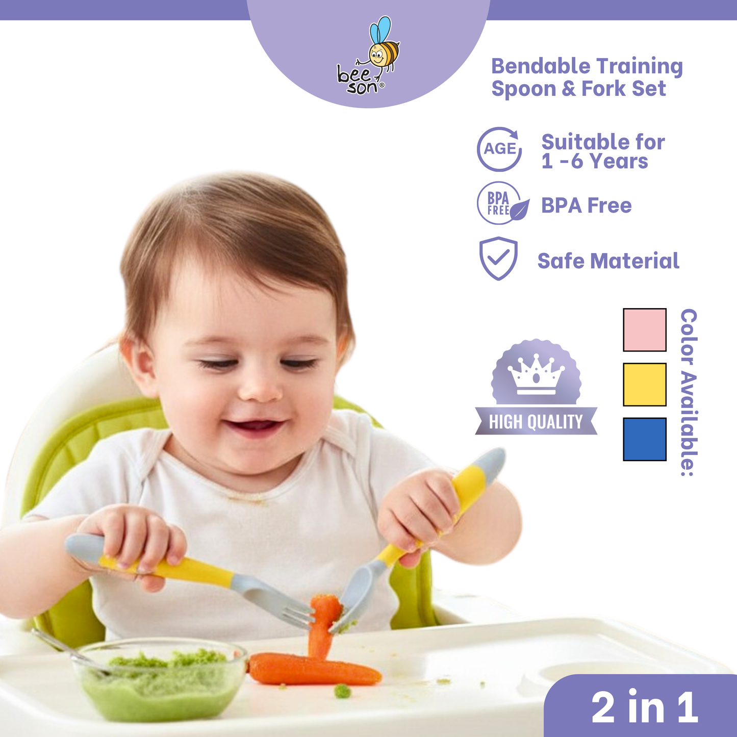 Beeson 2 in 1 Baby Bendable Training Spoon & Fork Set 80425