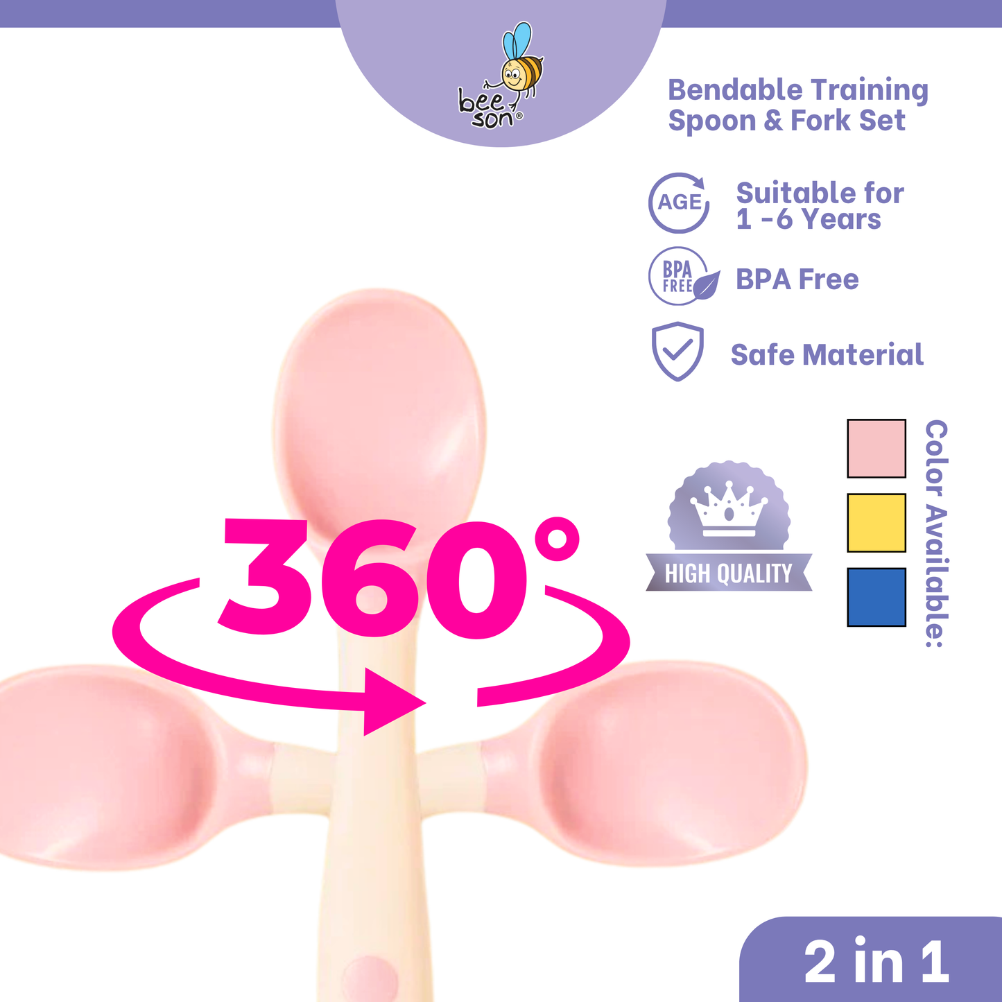 Beeson 2 in 1 Baby Bendable Training Spoon & Fork Set 80425