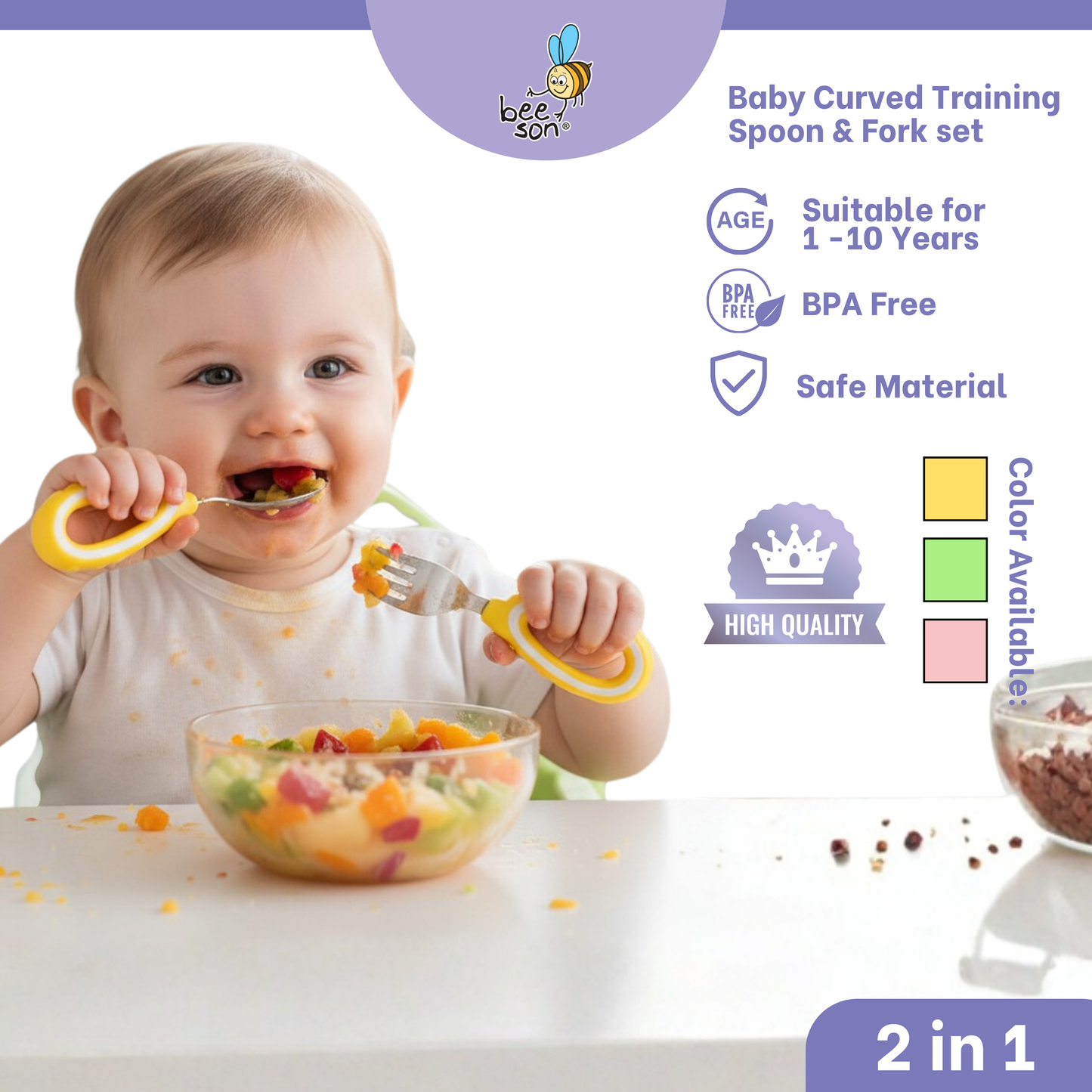 Beeson 2 in 1 Baby Curved Training Spoon & Fork set 80429