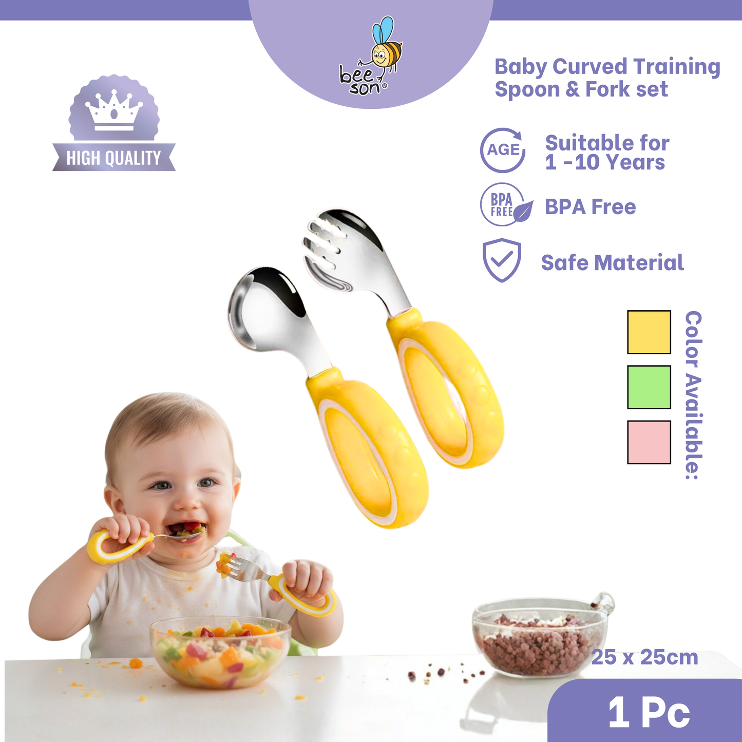 Beeson 2 in 1 Baby Curved Training Spoon & Fork set 80429