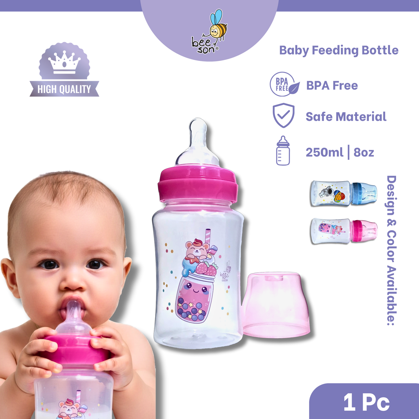 Beeson 250ml | 8oz Baby Wide Neck Feeding Bottle 80511