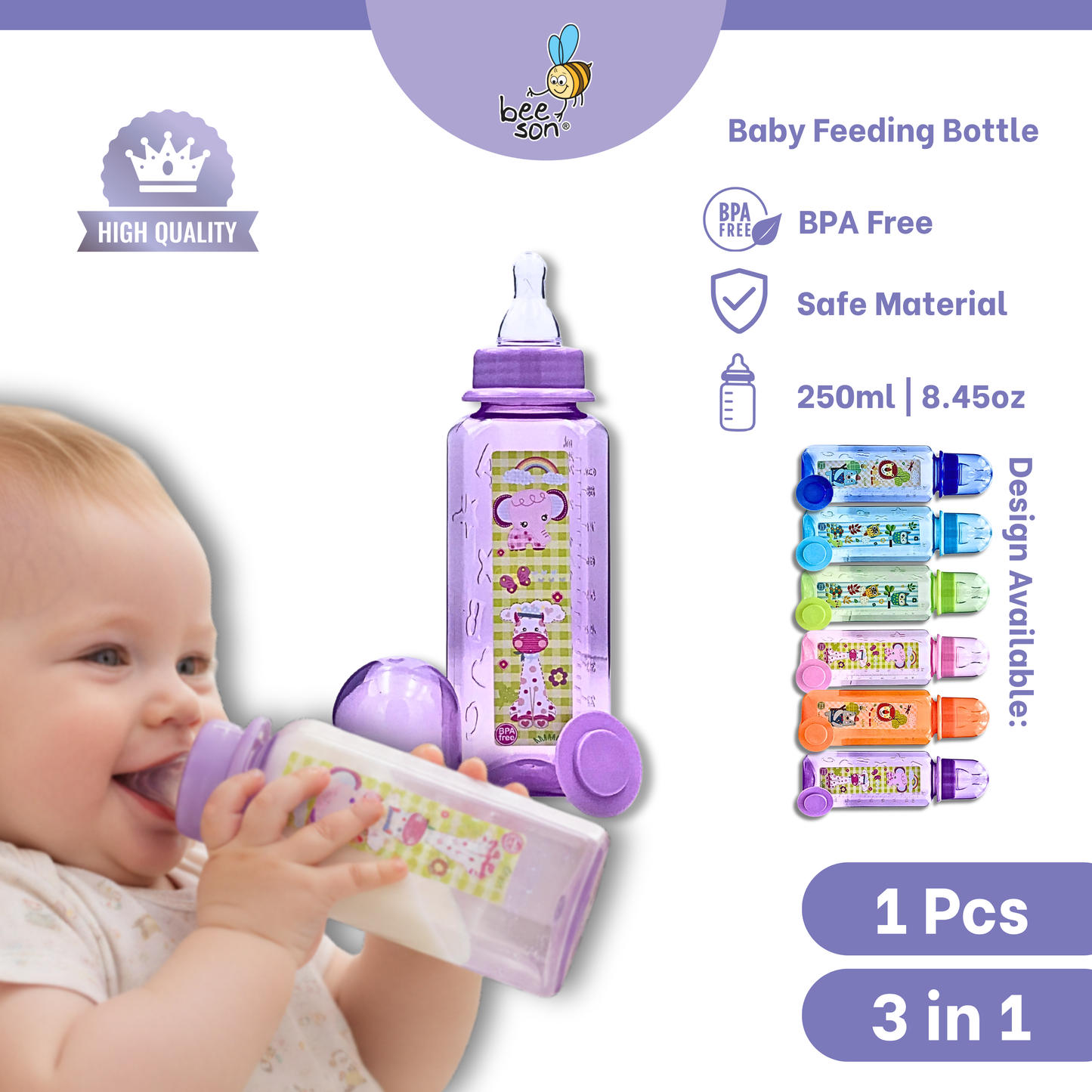 Beeson 8oz/250ml | 3in1 | Single Standard Neck Feeding Bottle 80517 | 80582