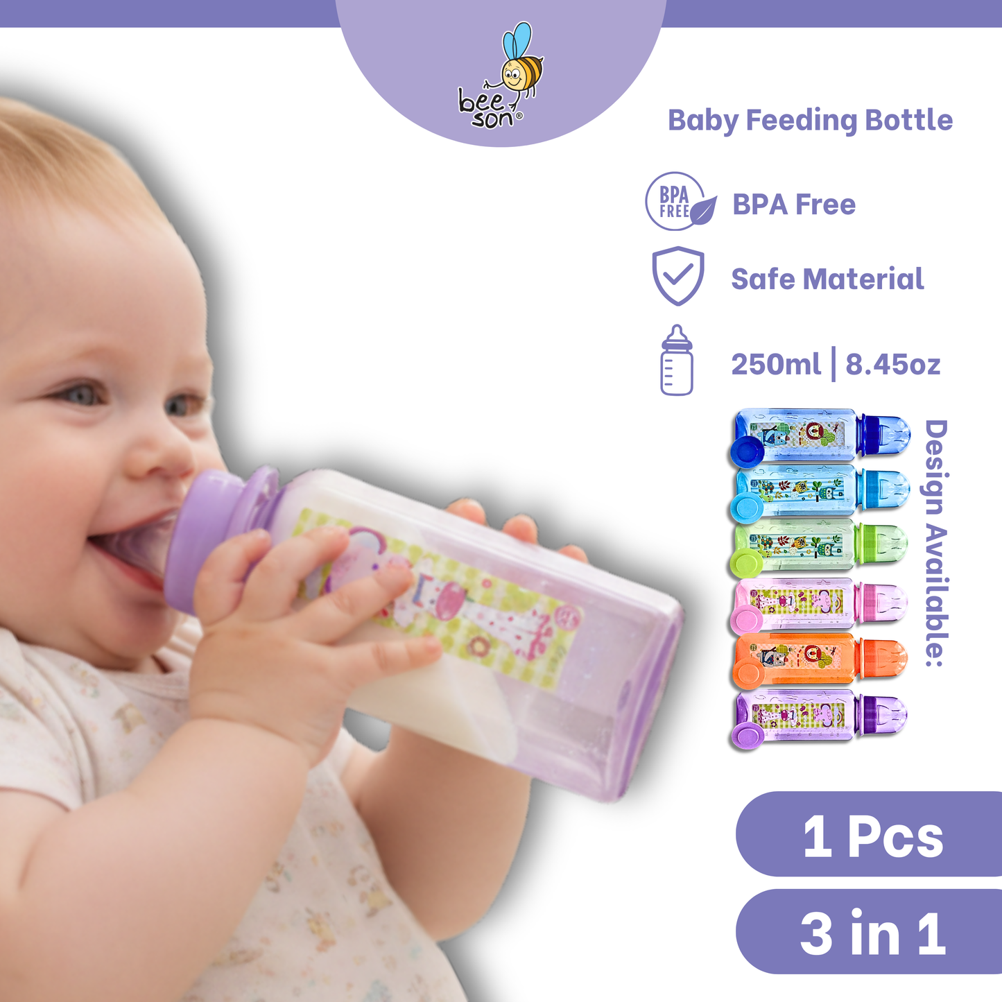 Beeson 8oz/250ml | 3in1 | Single Standard Neck Feeding Bottle 80517 | 80582