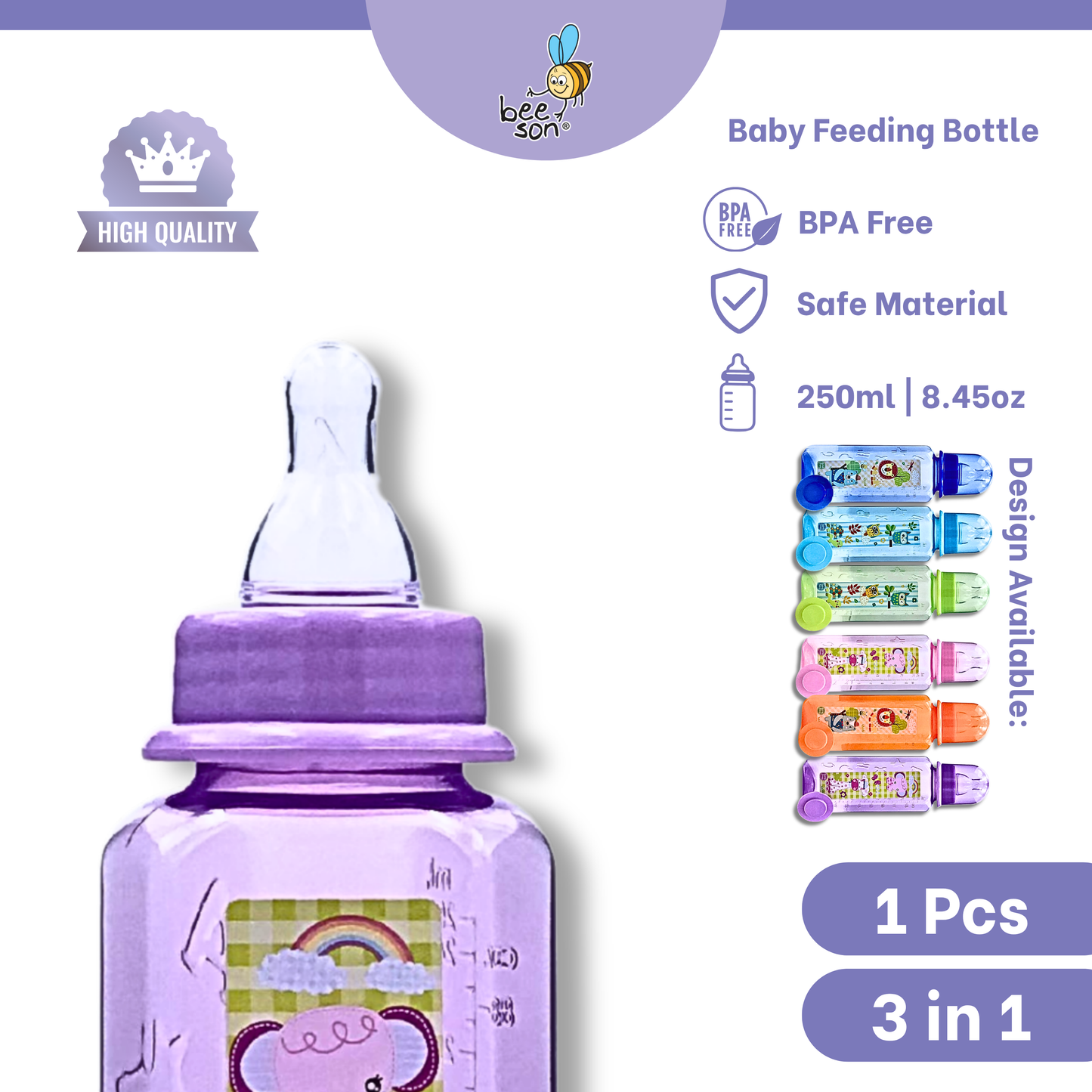 Beeson 8oz/250ml | 3in1 | Single Standard Neck Feeding Bottle 80517 | 80582