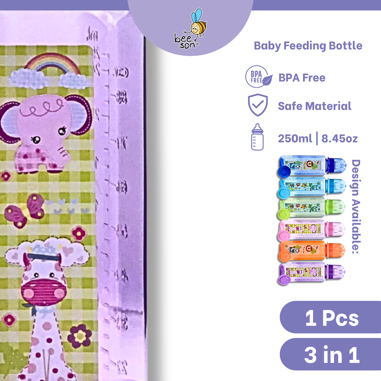 Beeson 8oz/250ml | 3in1 | Single Standard Neck Feeding Bottle 80517 | 80582
