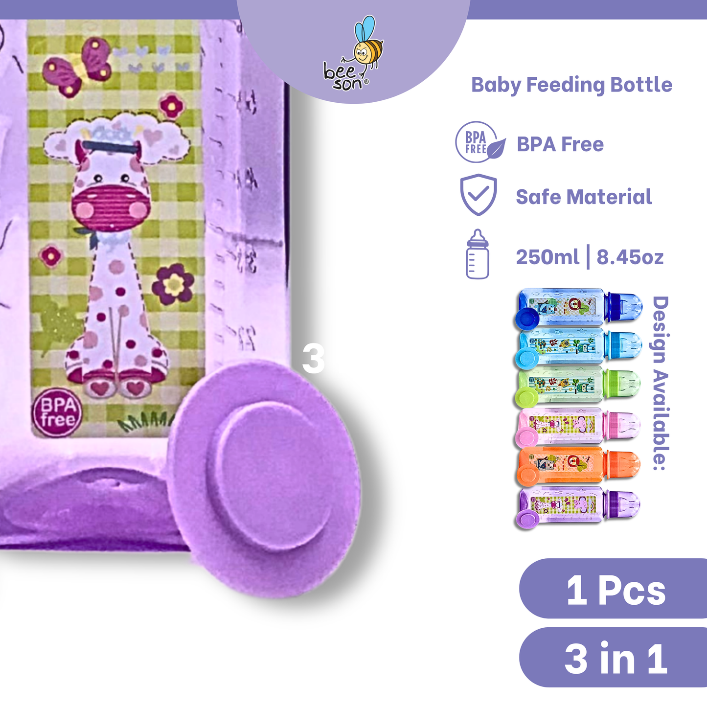 Beeson 8oz/250ml | 3in1 | Single Standard Neck Feeding Bottle 80517 | 80582