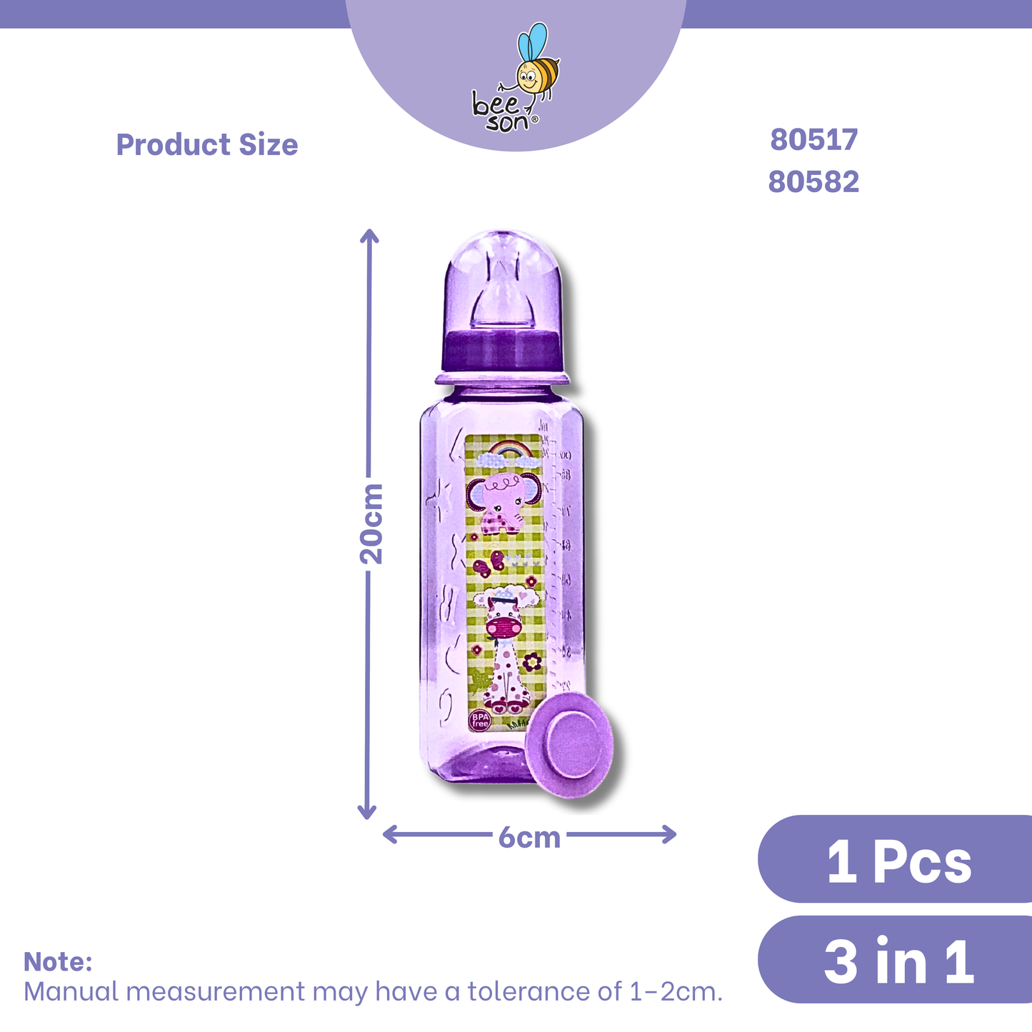 Beeson 8oz/250ml | 3in1 | Single Standard Neck Feeding Bottle 80517 | 80582