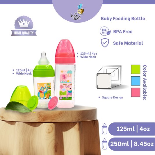 Beeson 125ml | 4oz & 250ml | 8.45oz Square Design Wide Neck Feeding Bottle 80526 | 80527