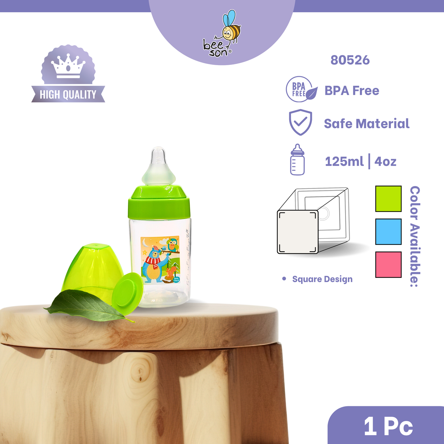 Beeson 125ml | 4oz & 250ml | 8.45oz Square Design Wide Neck Feeding Bottle 80526 | 80527