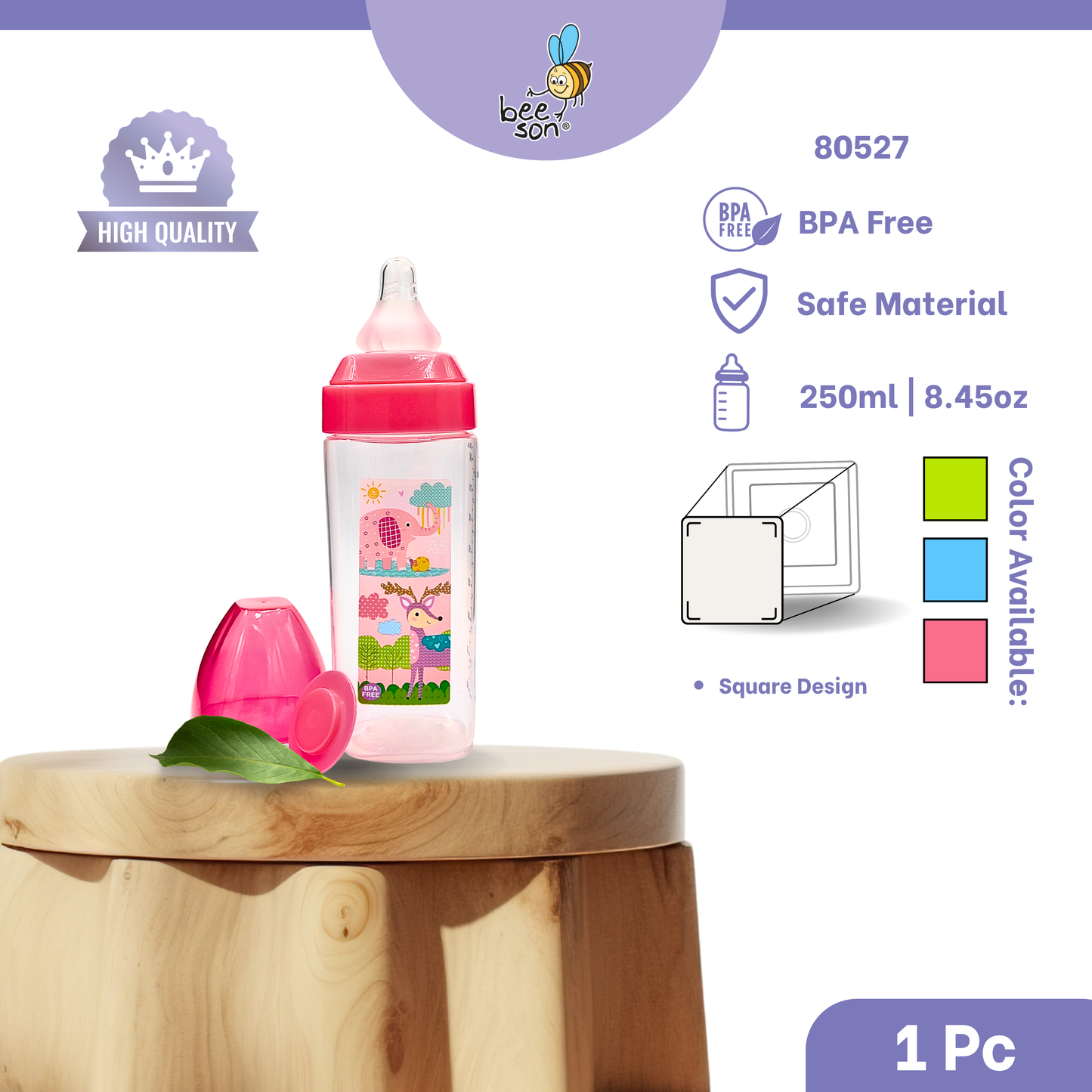 Beeson 125ml | 4oz & 250ml | 8.45oz Square Design Wide Neck Feeding Bottle 80526 | 80527