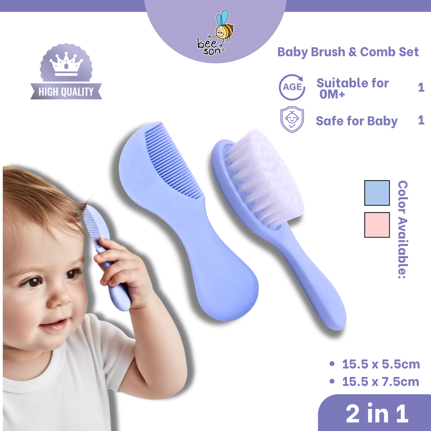 Beeson 2 IN 1 Baby Brush & Comb Set | Tender TLC for Tiny Tresses 81229