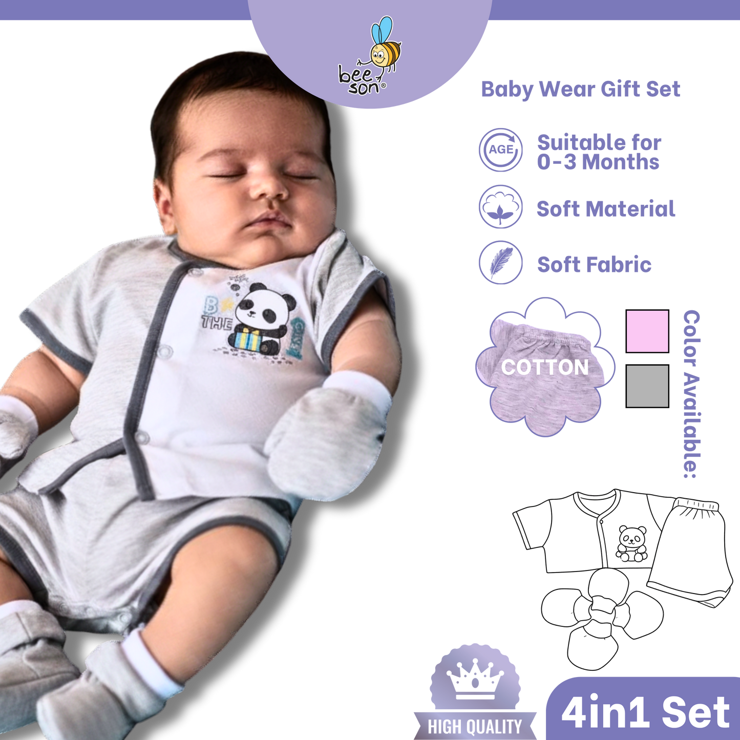Beeson 4in1 Cotton Newborn Baby Boy / Girl Hamper Wear Gift Set Box | 81280
