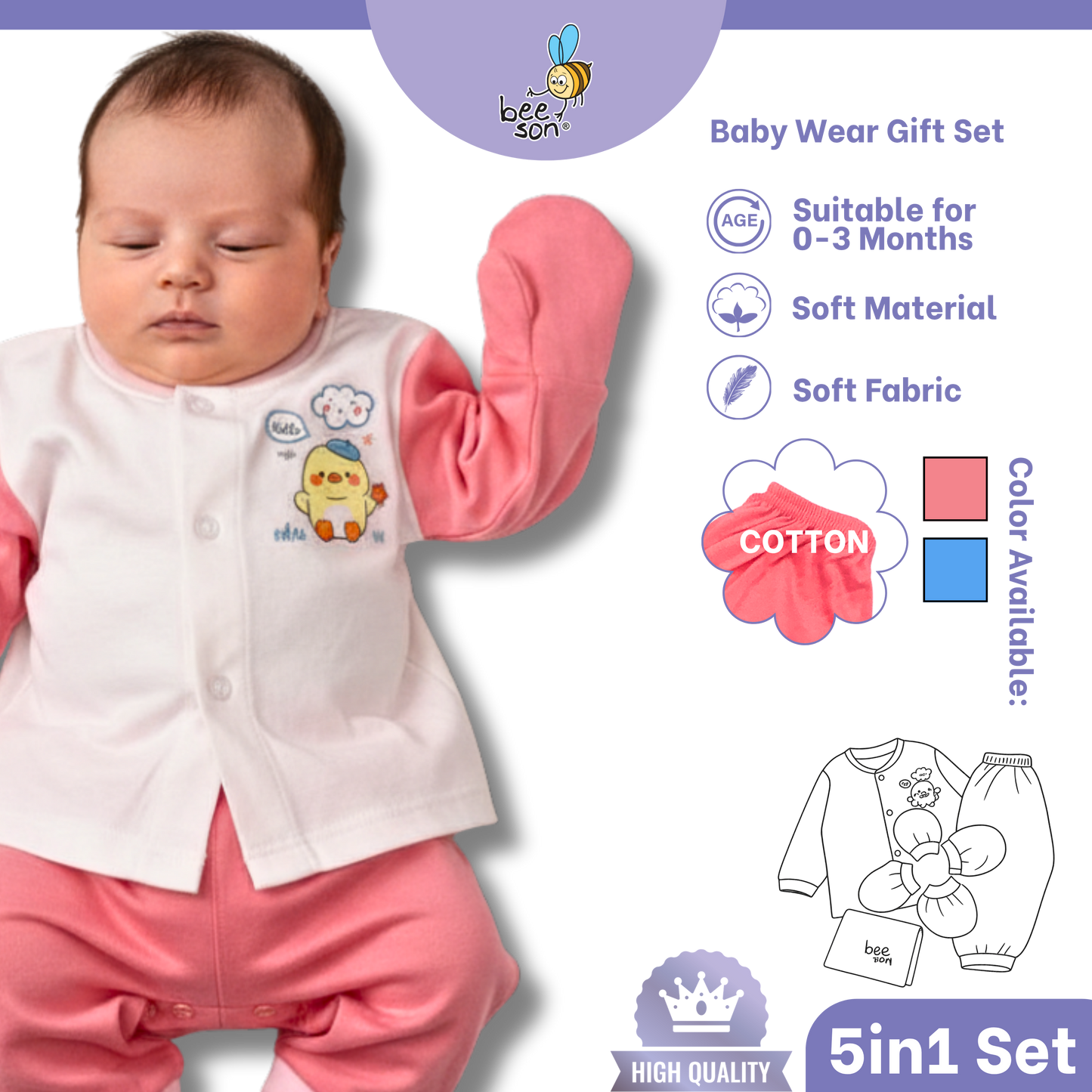 Beeson 5in1 Cotton Newborn Baby Boy / Girl Hamper Wear Gift Set Box | 81283