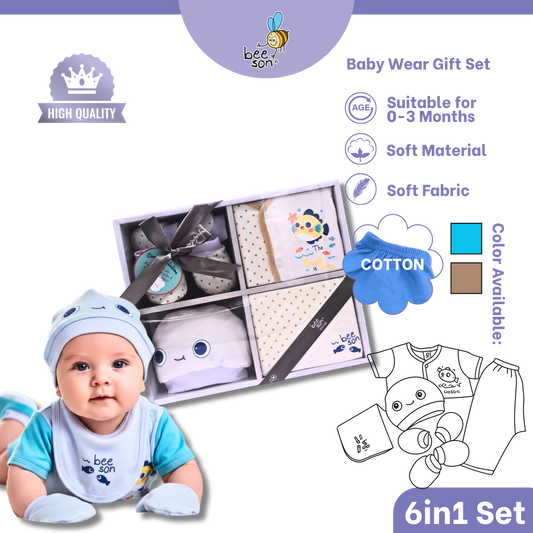Beeson 6in1 Cotton Newborn Baby Boy / Girl Hamper Wear Gift Set Box | 81284
