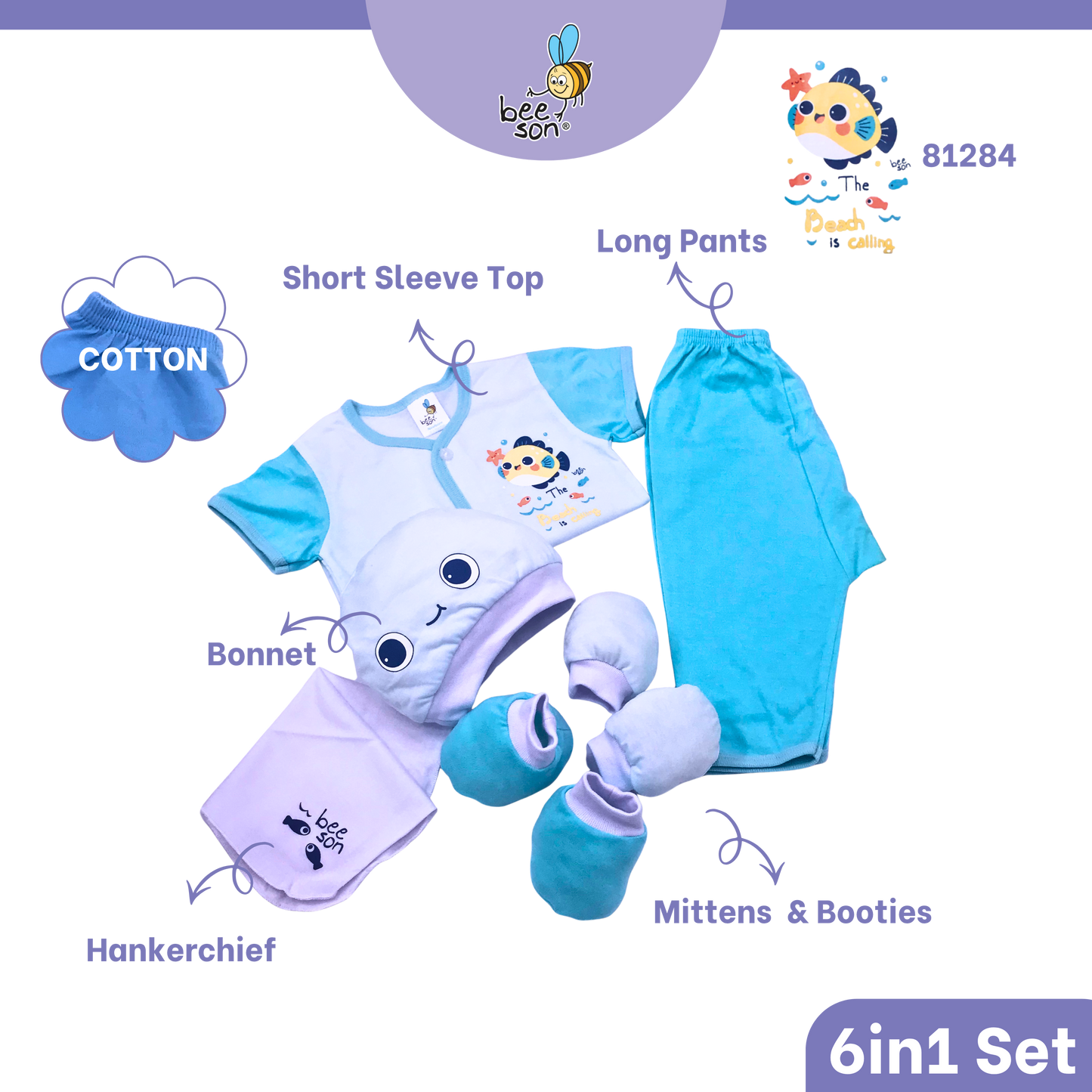 Beeson 6in1 Cotton Newborn Baby Boy / Girl Hamper Wear Gift Set Box | 81284