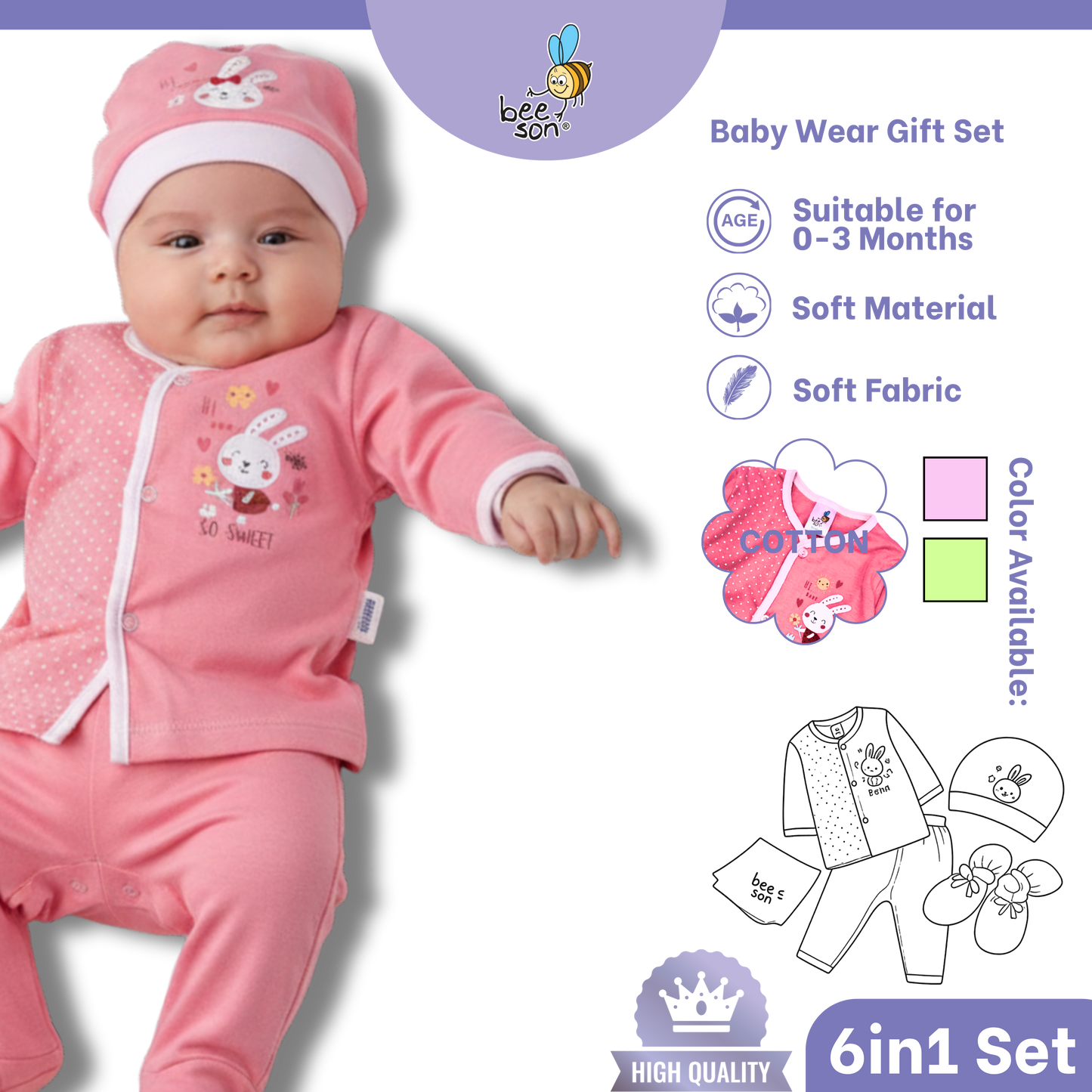 Beeson 6in1 cotton Newborn Baby Boy / Girl Hamper Wear Gift Set Box | 81286