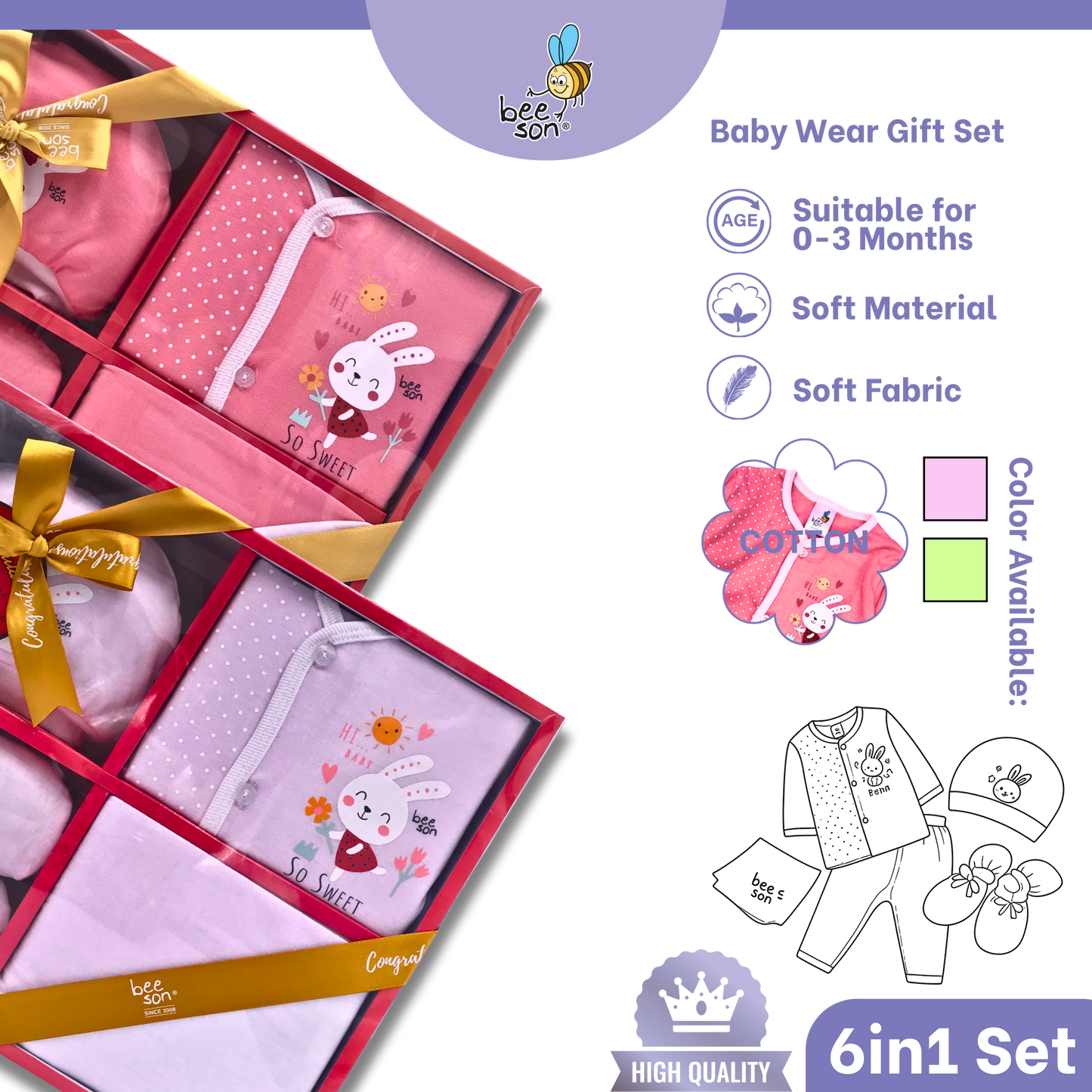 Beeson 6in1 cotton Newborn Baby Boy / Girl Hamper Wear Gift Set Box | 81286