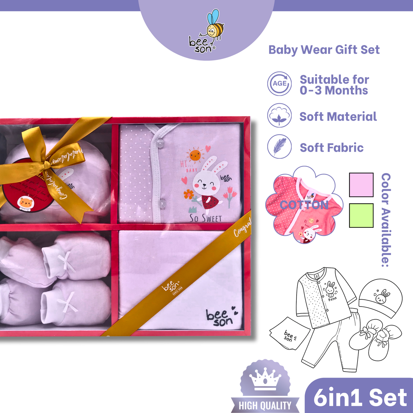 Beeson 6in1 cotton Newborn Baby Boy / Girl Hamper Wear Gift Set Box | 81286