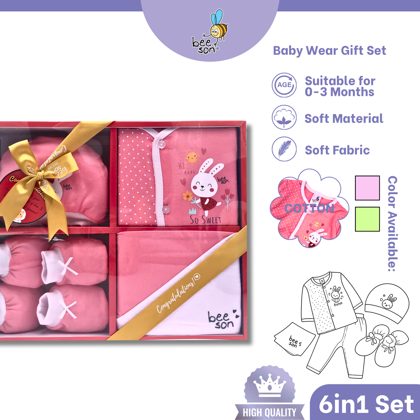 Beeson 6in1 cotton Newborn Baby Boy / Girl Hamper Wear Gift Set Box | 81286