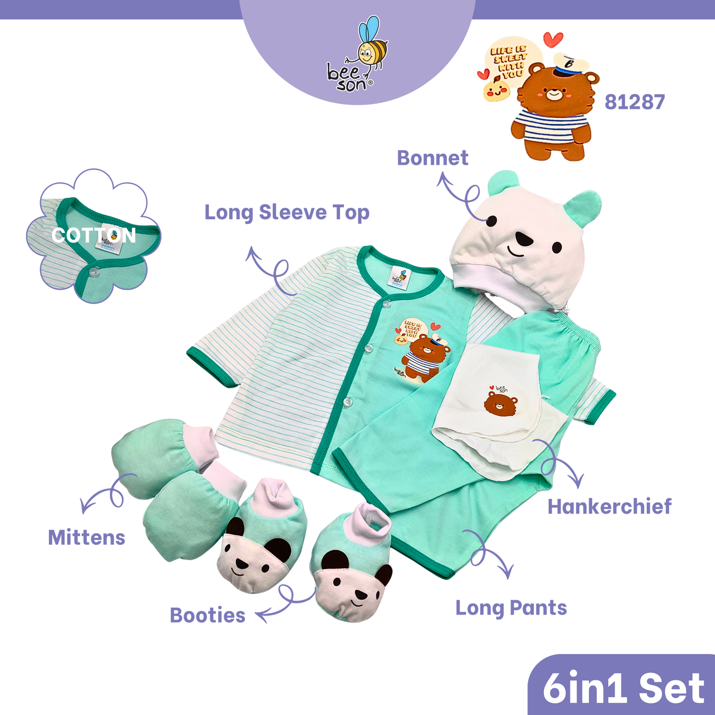 Beeson 6in1 Cotton Newborn Baby Boy / Girl Hamper Wear Gift Set Box | 81287