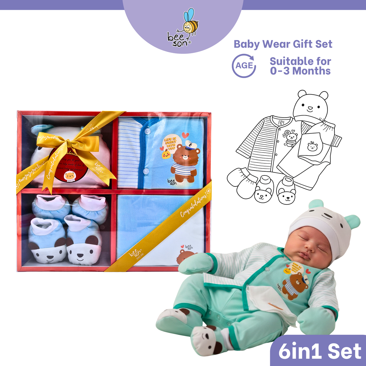 Beeson 4in1 | 5in1 | 6in1 Newborn Baby Boy / Girl Hamper Wear Gift Set Box 10900 | 10901 | 10902 | 10908 | 10909 | 81280 | 81281 | 81282 | 81283 | 81284 | 81285 | 81286 | 81287