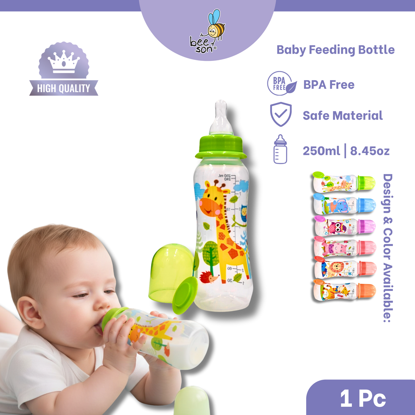 Beeson 250ml | 8.45oz Baby Standard Neck Feeding Bottle | 85856