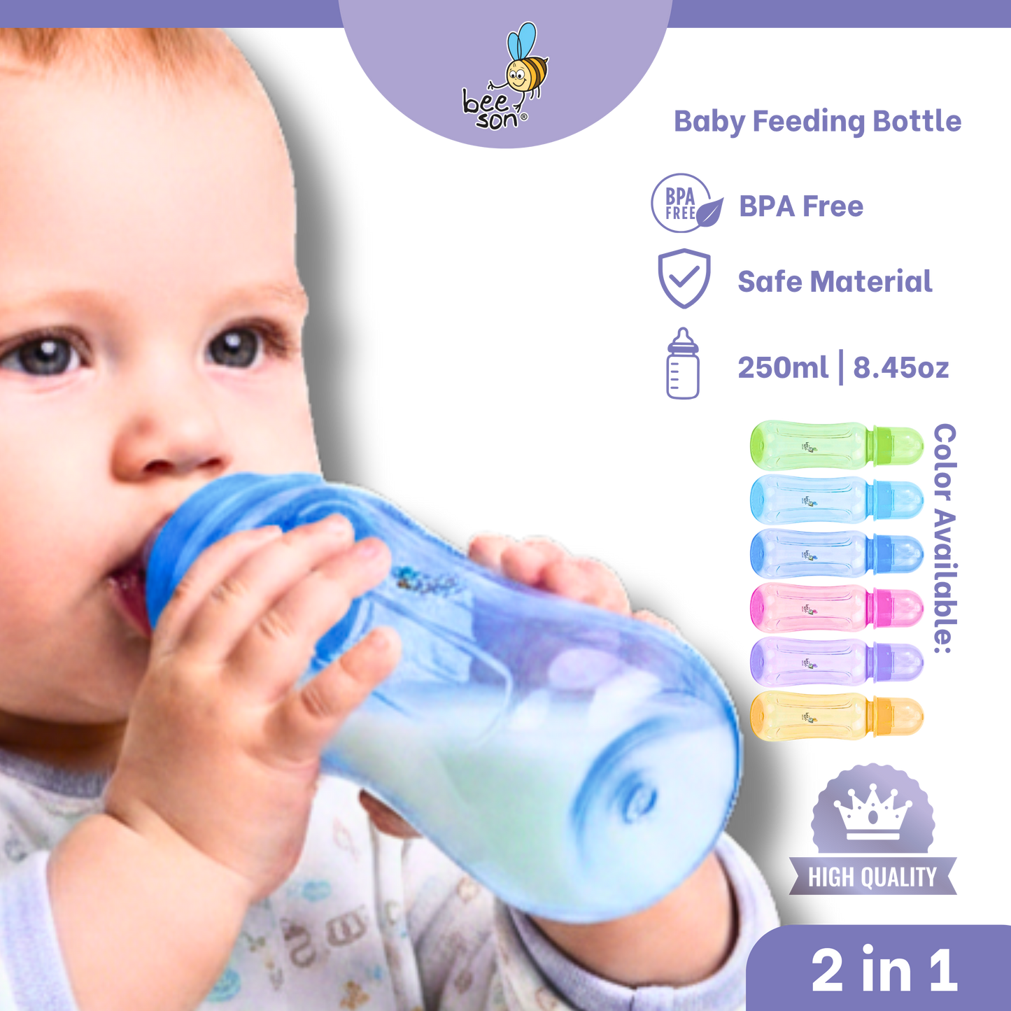 Beeson 2 in 1 - 250ml | 8.45oz Standard Neck Feeding Bottle | 85872