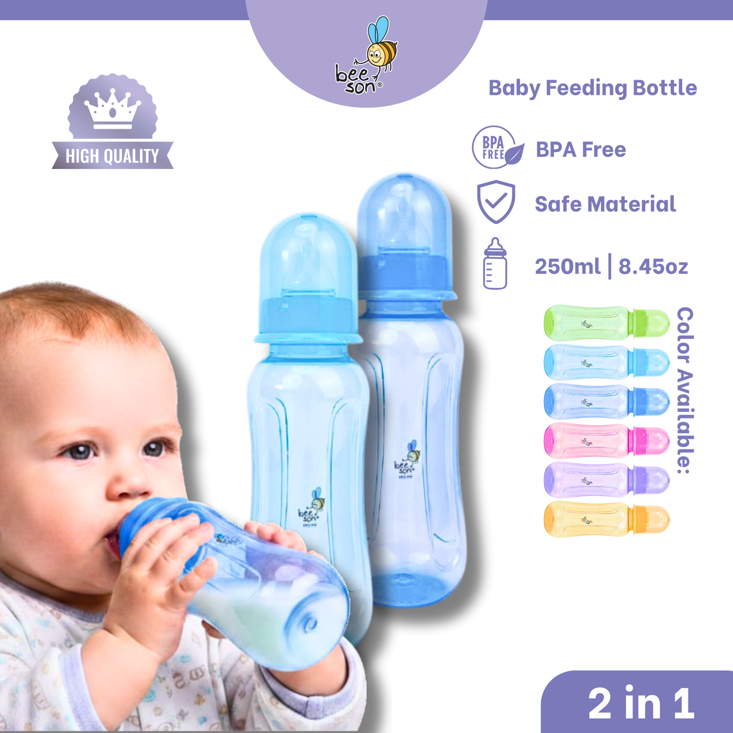 Beeson 2 in 1 - 250ml | 8.45oz Standard Neck Feeding Bottle | 85872