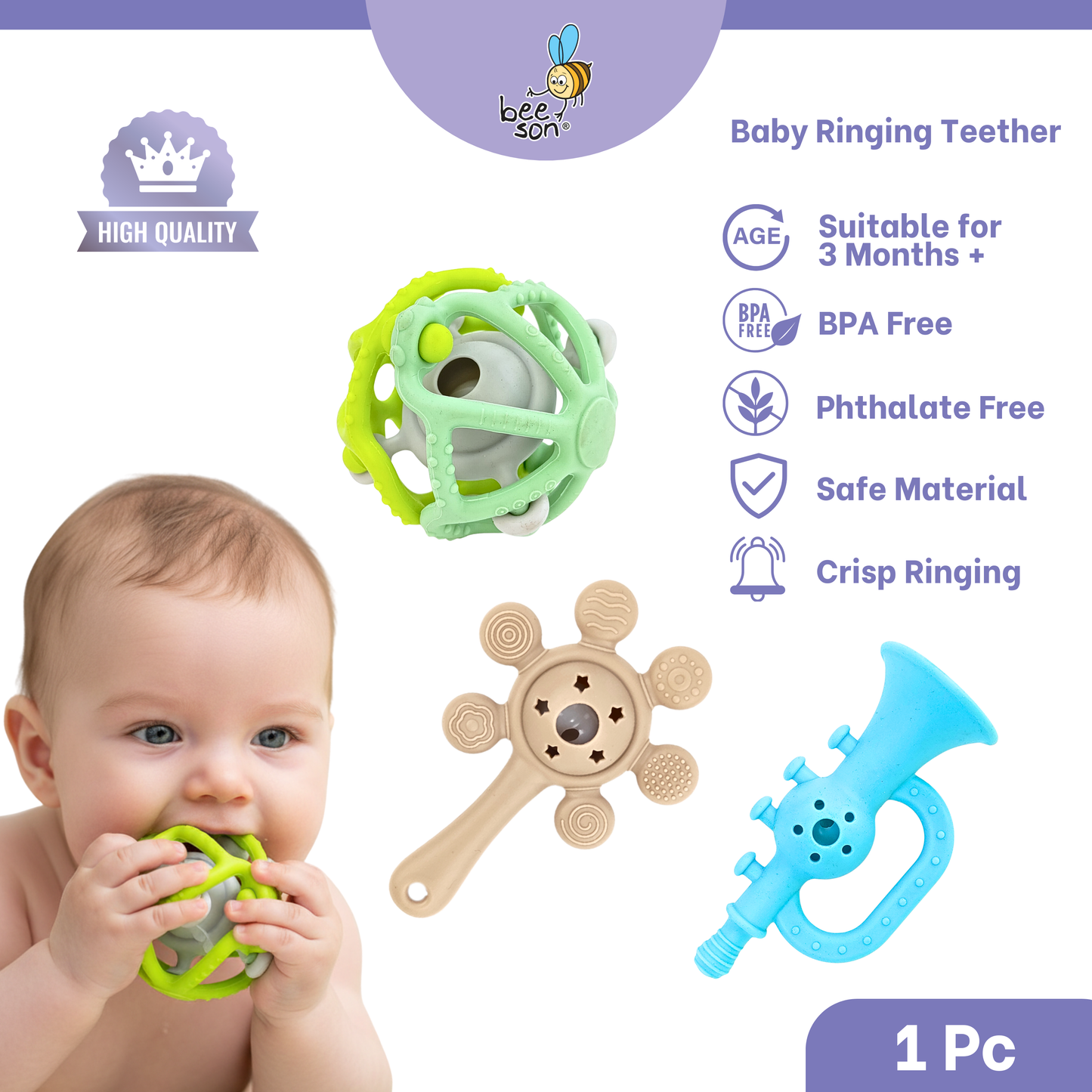 Beeson Soft Silicone Baby Ringing Teether 80814 | 80815 | 80819