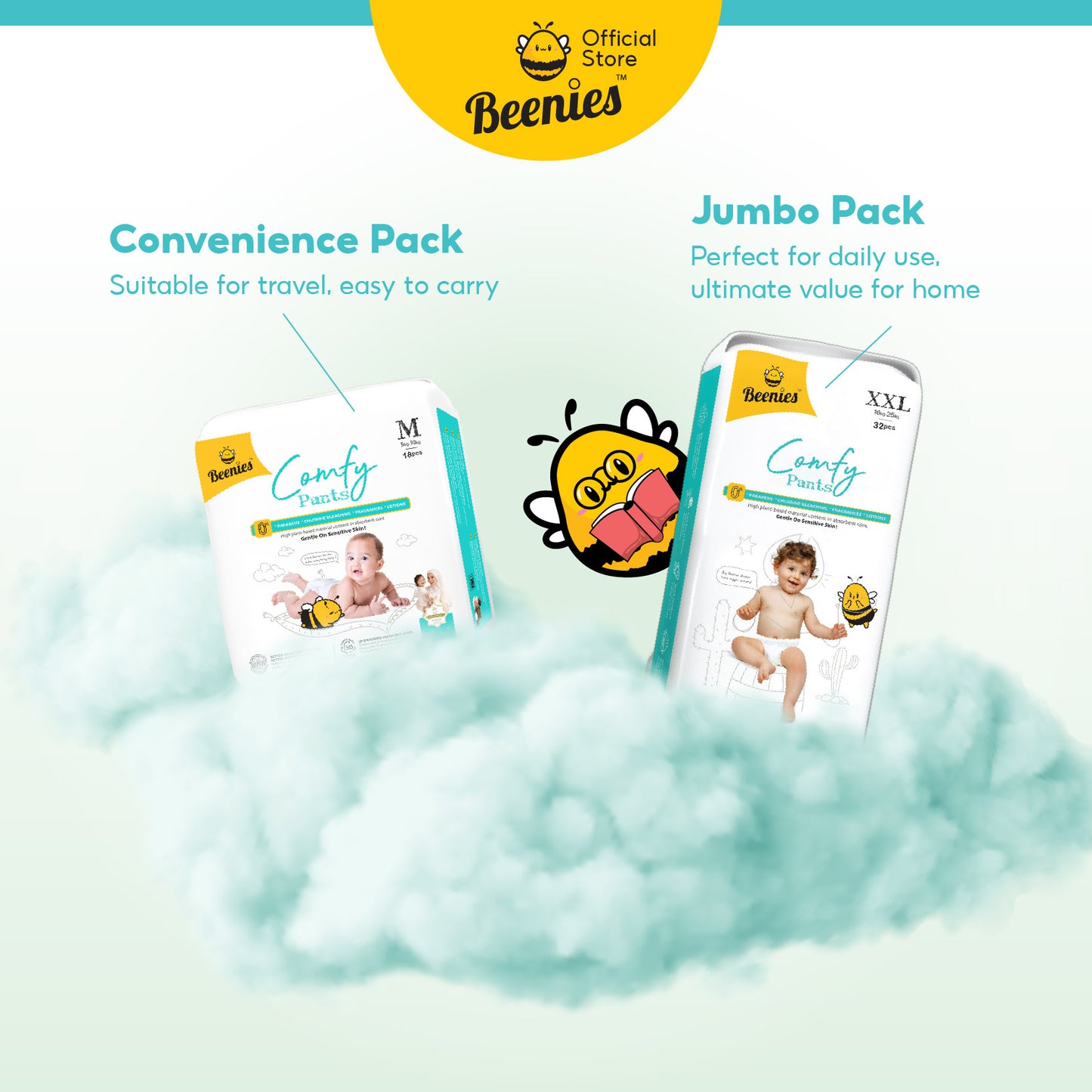 [Carton] Beenies Diapers Baby Comfy Pants Jumbo Pack - 6 packs