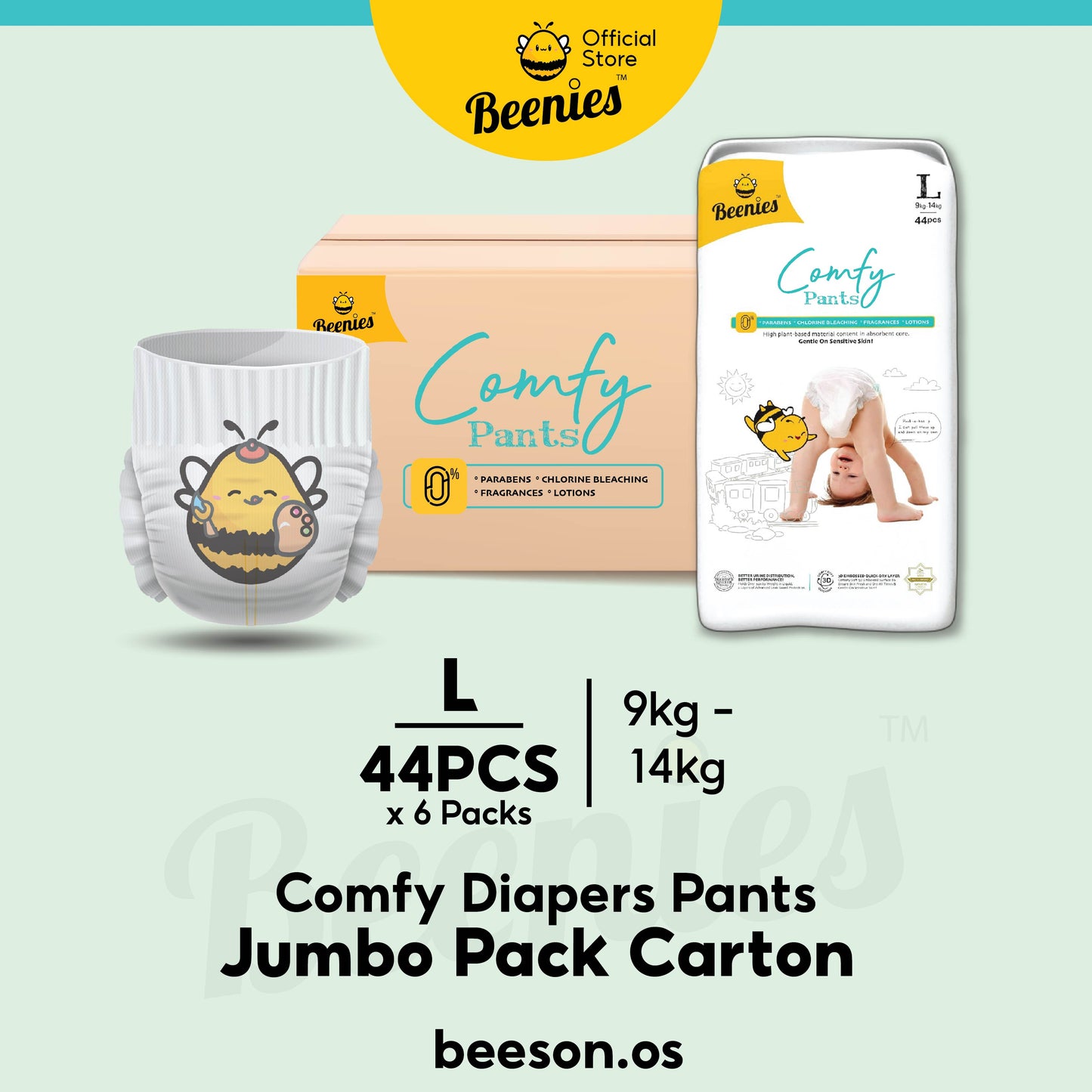 [Carton] Beenies Diapers Baby Comfy Pants Jumbo Pack - 6 packs