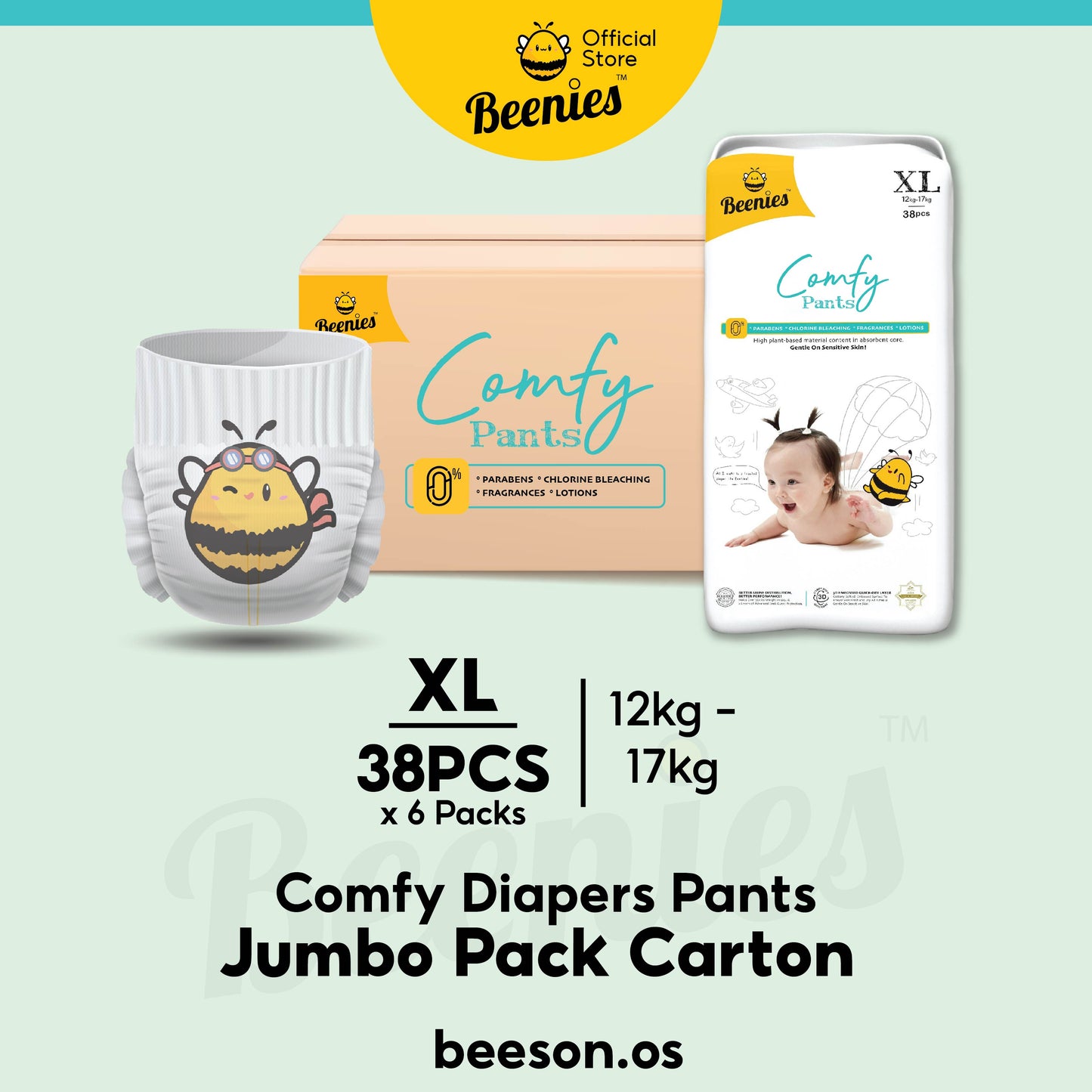 [Carton] Beenies Diapers Baby Comfy Pants Jumbo Pack - 6 packs