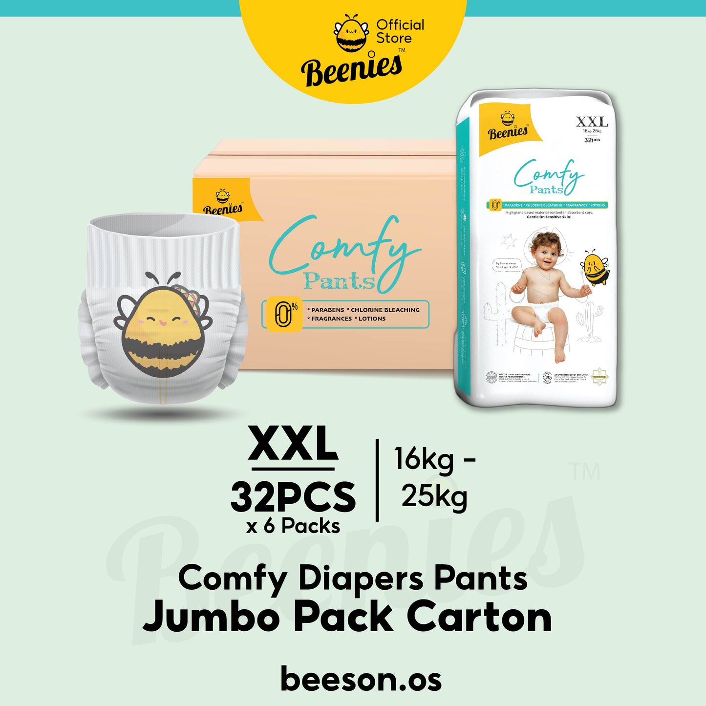 [Carton] Beenies Diapers Baby Comfy Pants Jumbo Pack - 6 packs