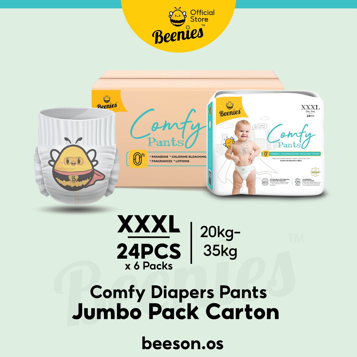 [Carton] Beenies Diapers Baby Comfy Pants Jumbo Pack - 6 packs