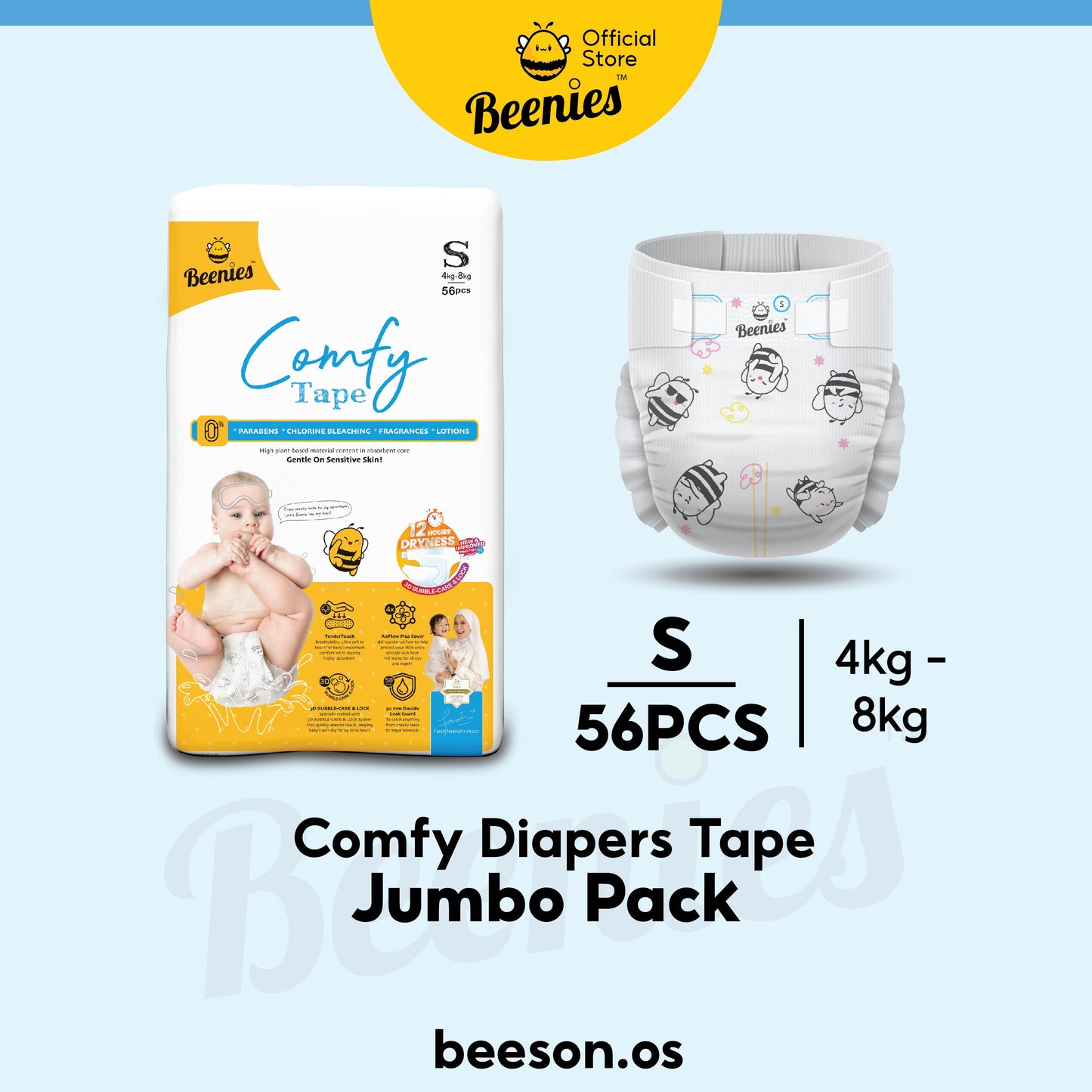 Beenies Diapers Baby Comfy Tape Jumbo Pack