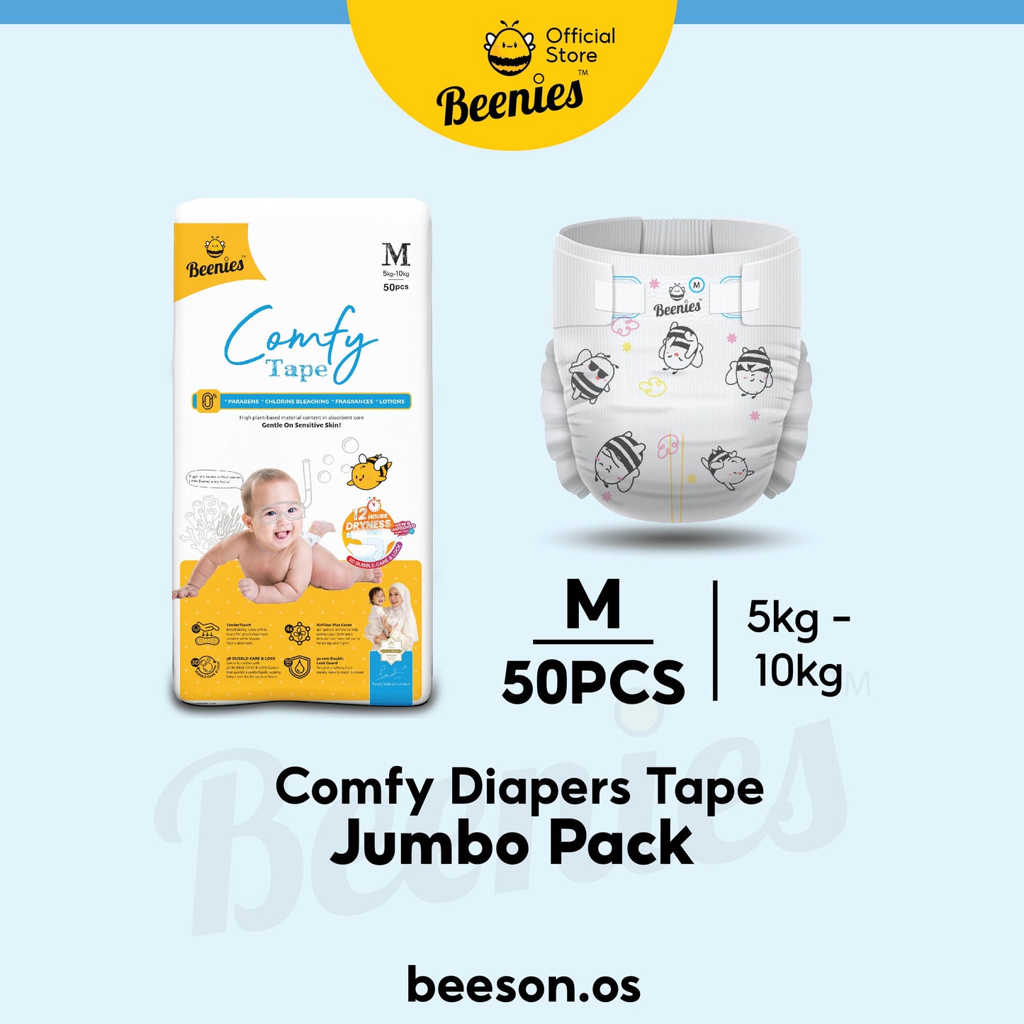 Beenies Diapers Baby Comfy Tape Jumbo Pack