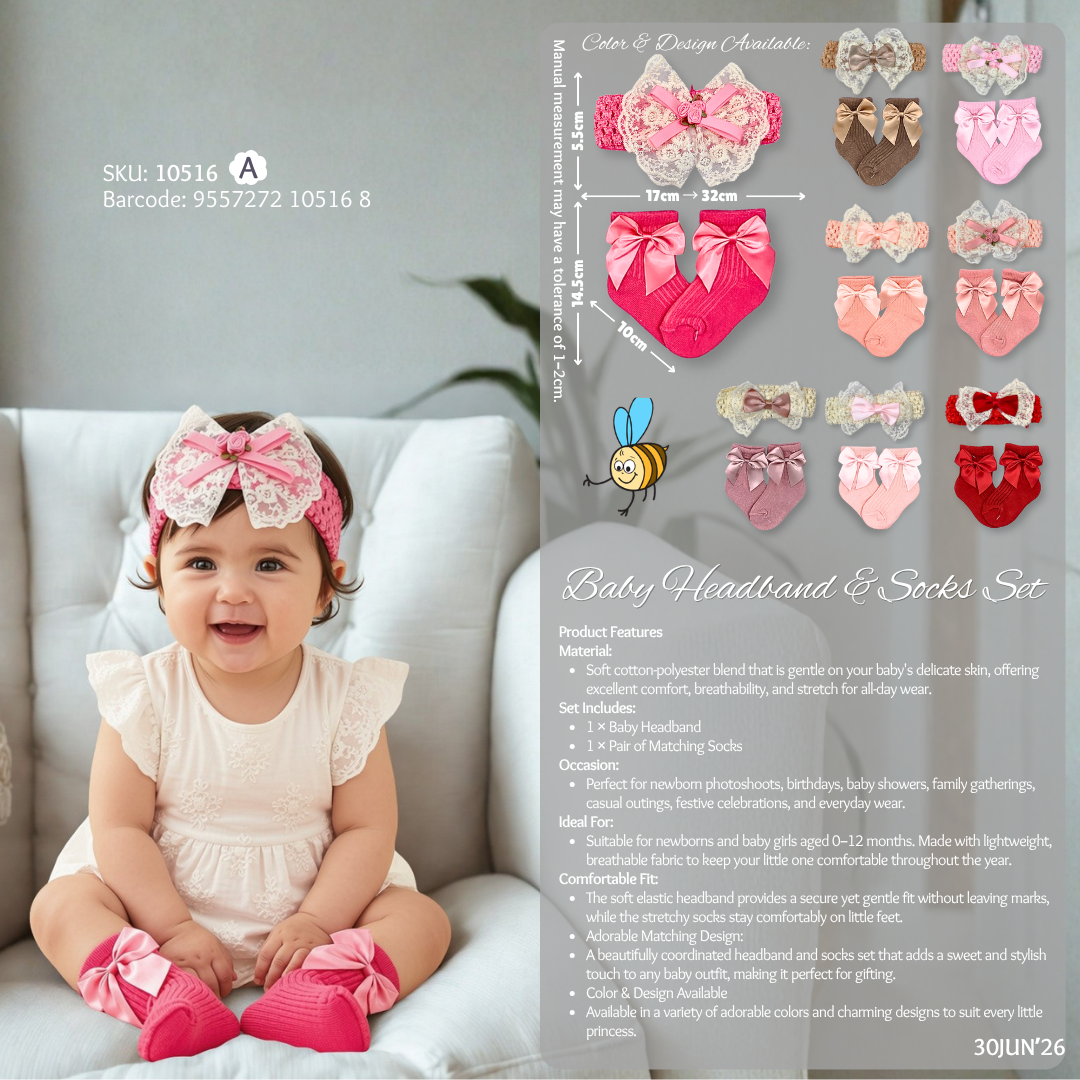 Beeson Baby Girl Headband with Matching Socks Set (0–2 Years) | 10516 A