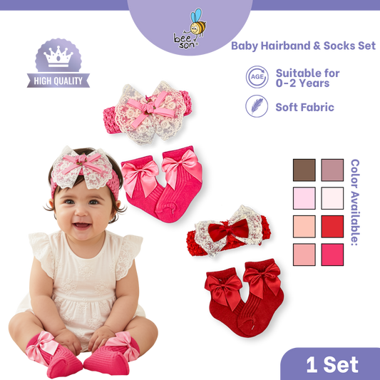 Beeson Baby Girl Headband with Matching Socks Set (0–2 Years) | 10516 A