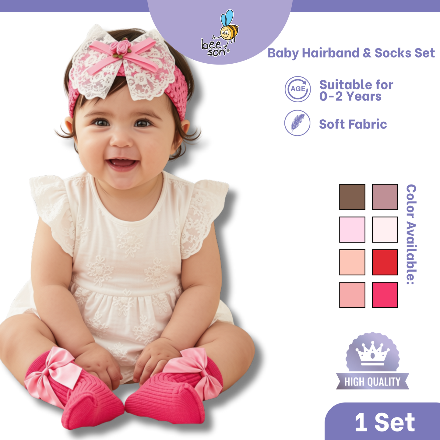 Beeson Baby Girl Headband with Matching Socks Set (0–2 Years) | 10516 A