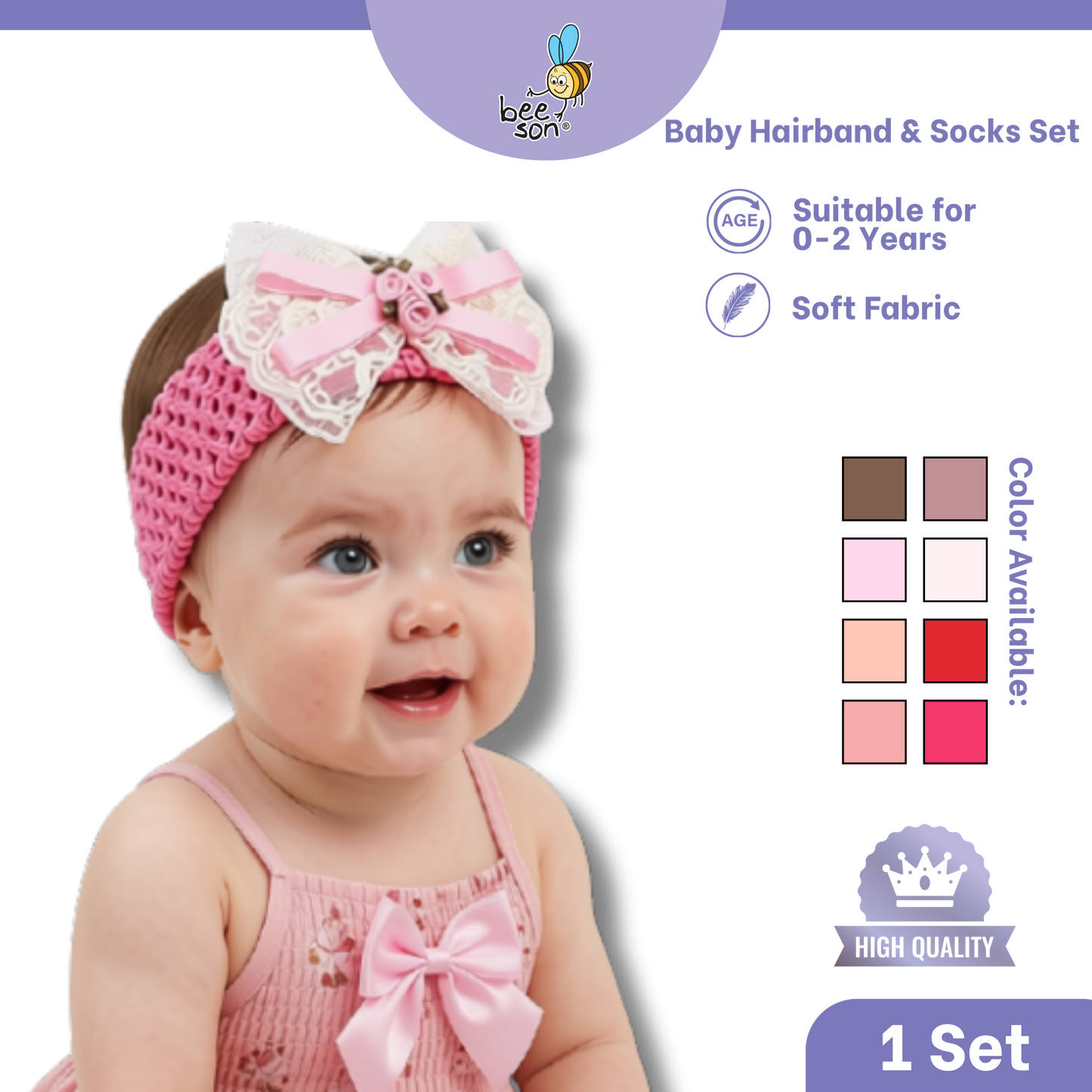 Beeson Baby Girl Headband with Matching Socks Set (0–2 Years) | 10516 A