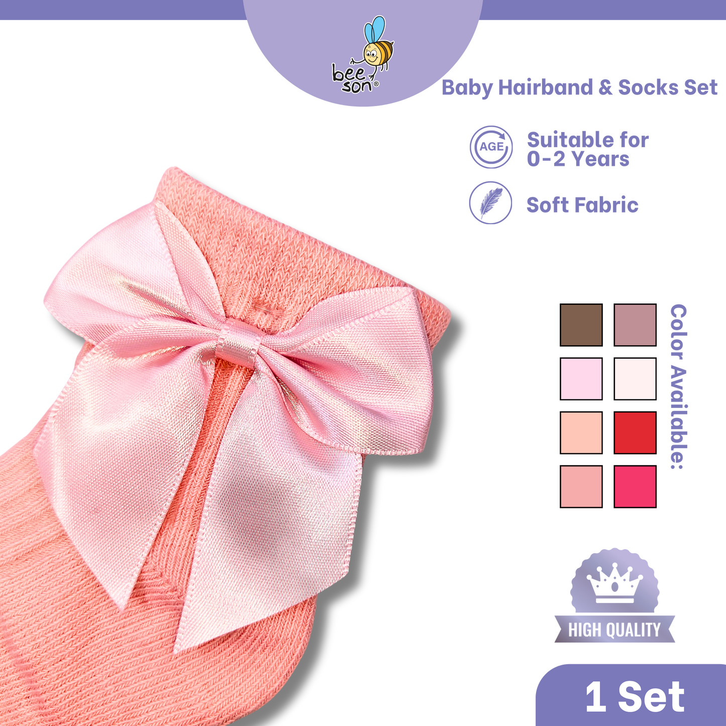 Beeson Baby Girl Headband with Matching Socks Set (0–2 Years) | 10516 A