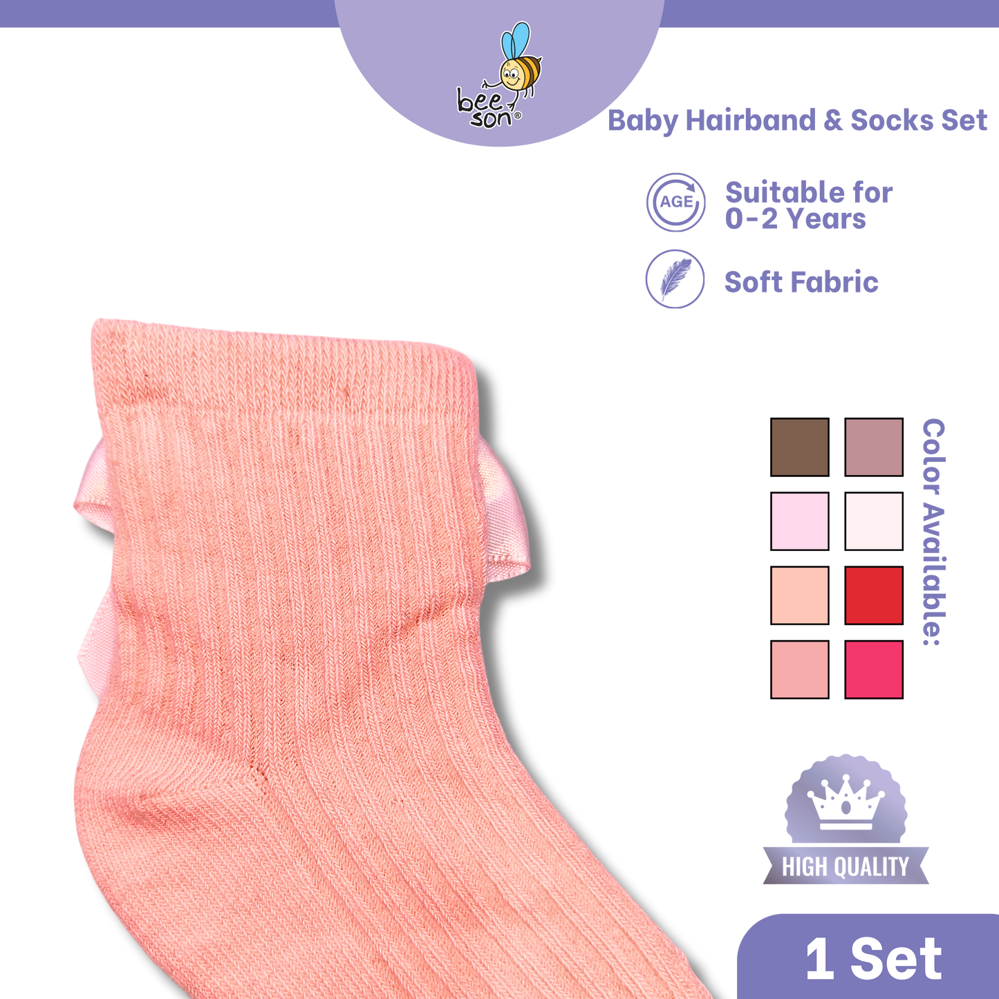 Beeson Baby Girl Headband with Matching Socks Set (0–2 Years) | 10516 A