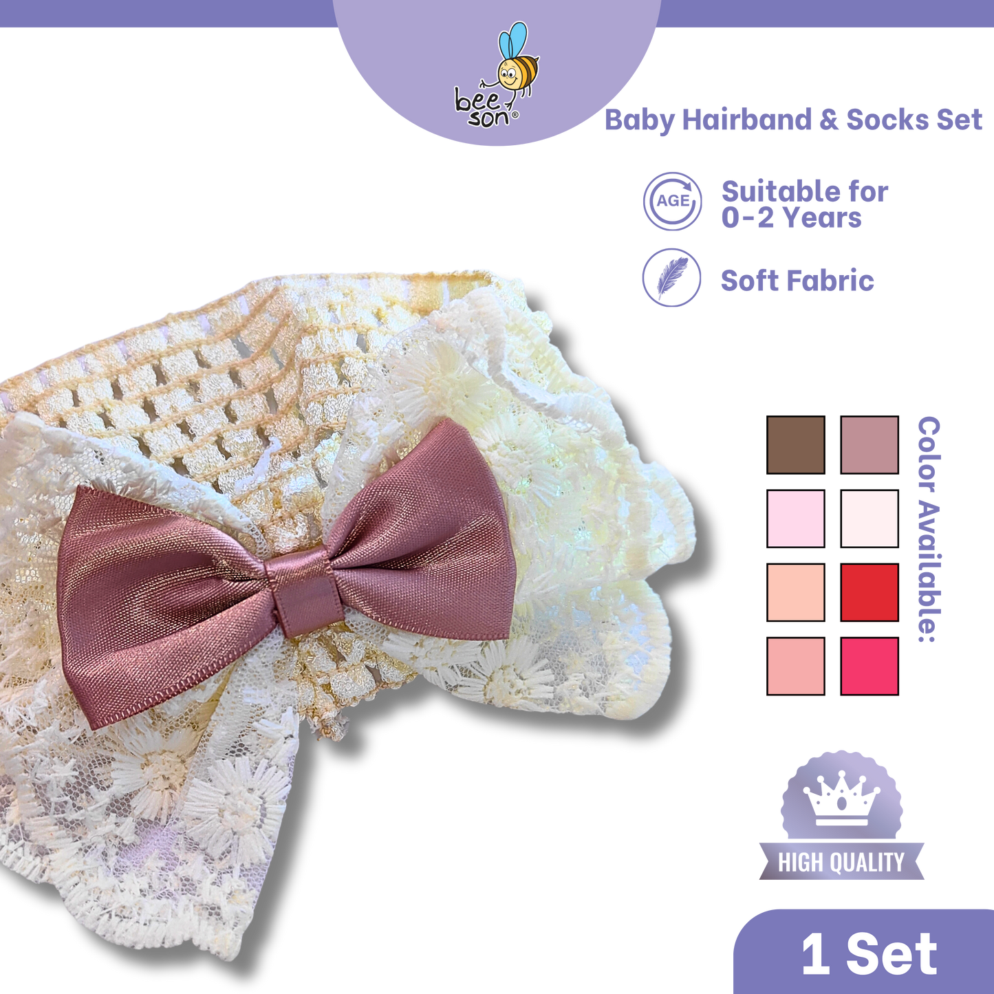 Beeson Baby Girl Headband with Matching Socks Set (0–2 Years) | 10516 A