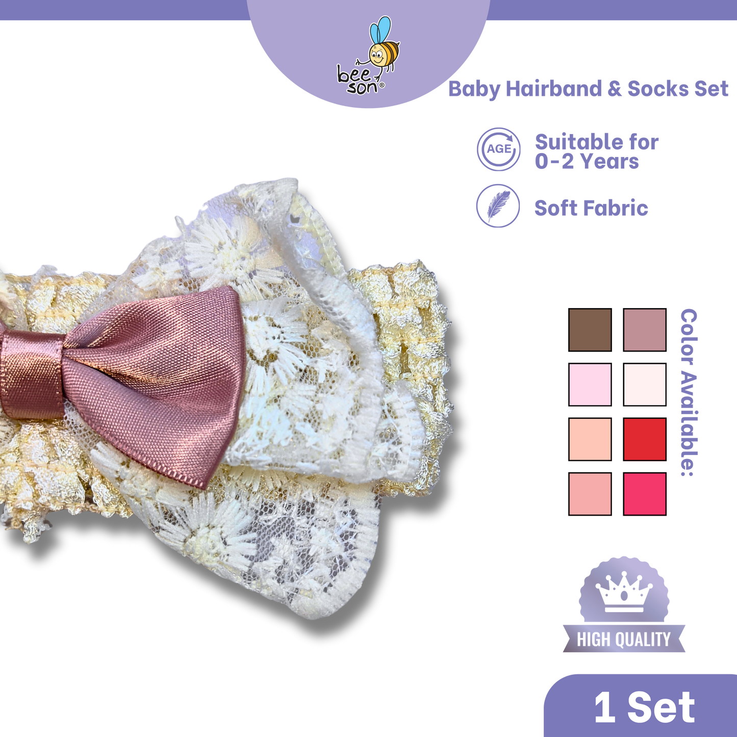 Beeson Baby Girl Headband with Matching Socks Set (0–2 Years) | 10516 A