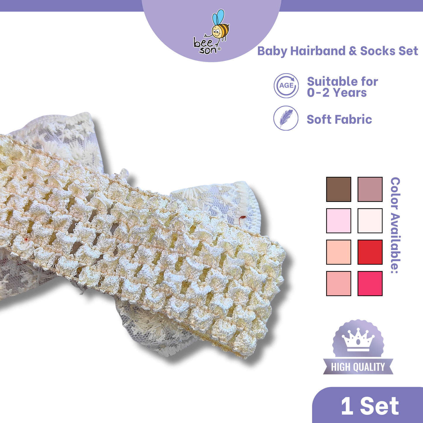 Beeson Baby Girl Headband with Matching Socks Set (0–2 Years) | 10516 A